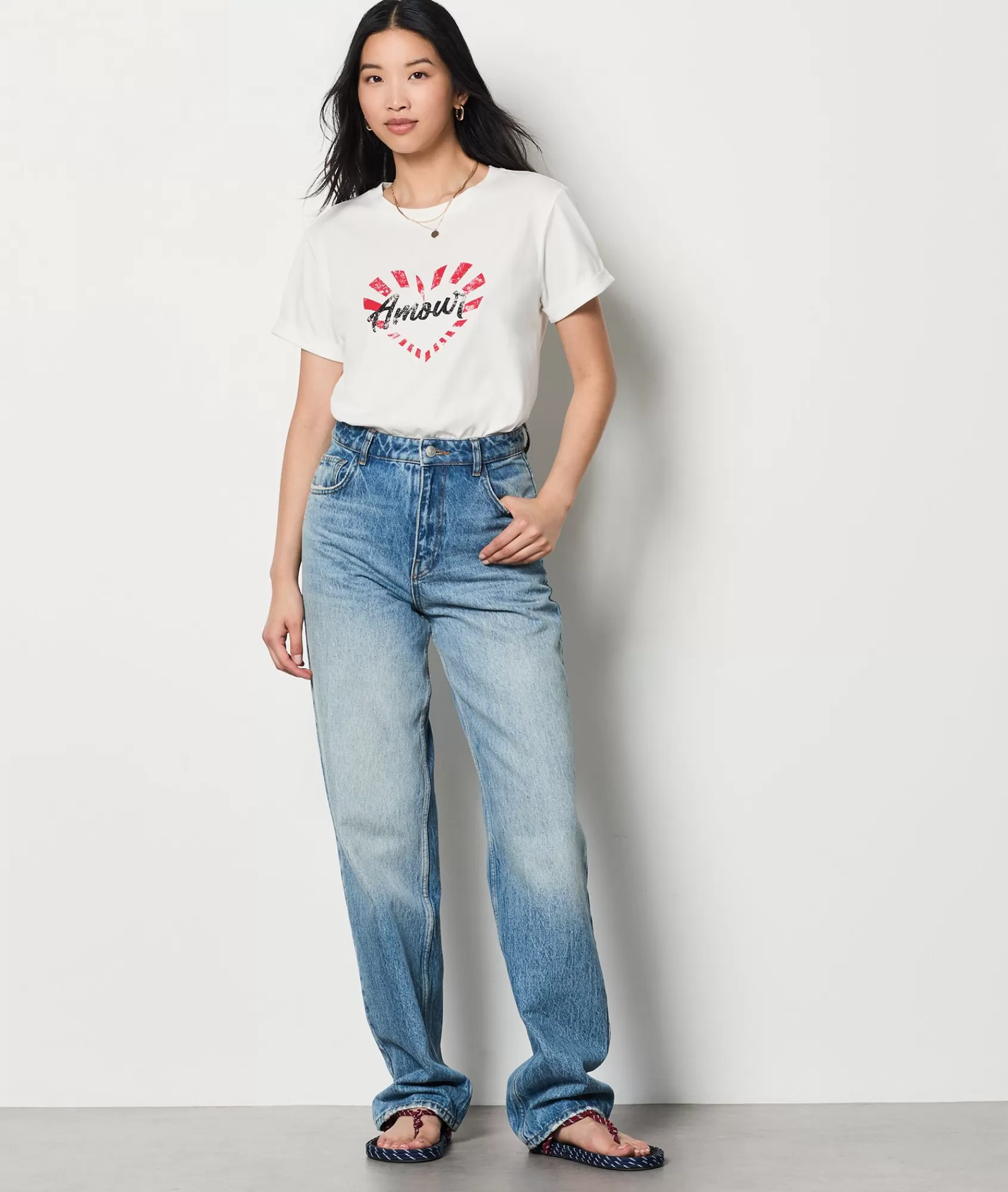 Etam T-shirts>"Amour" Print Cotton T-shirt