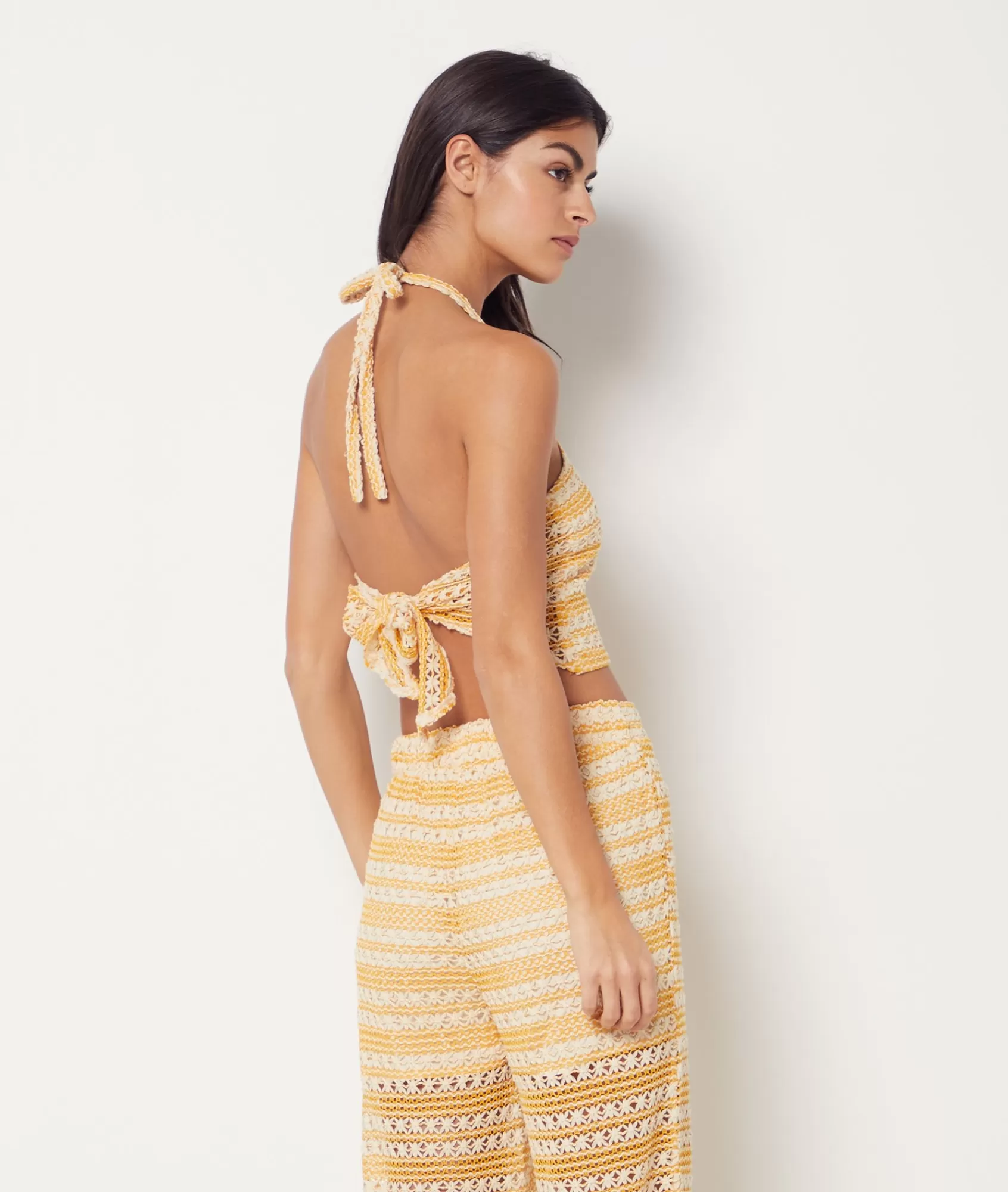 Etam Dresses & Cover-ups>Bicolour Crochet Tie-back Sleeveless Top