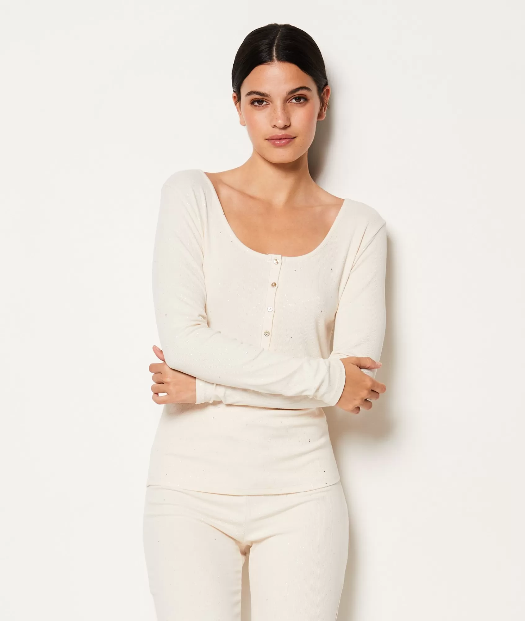 Etam Pyjama Tops>Buttoned Long-Sleeved T-shirt