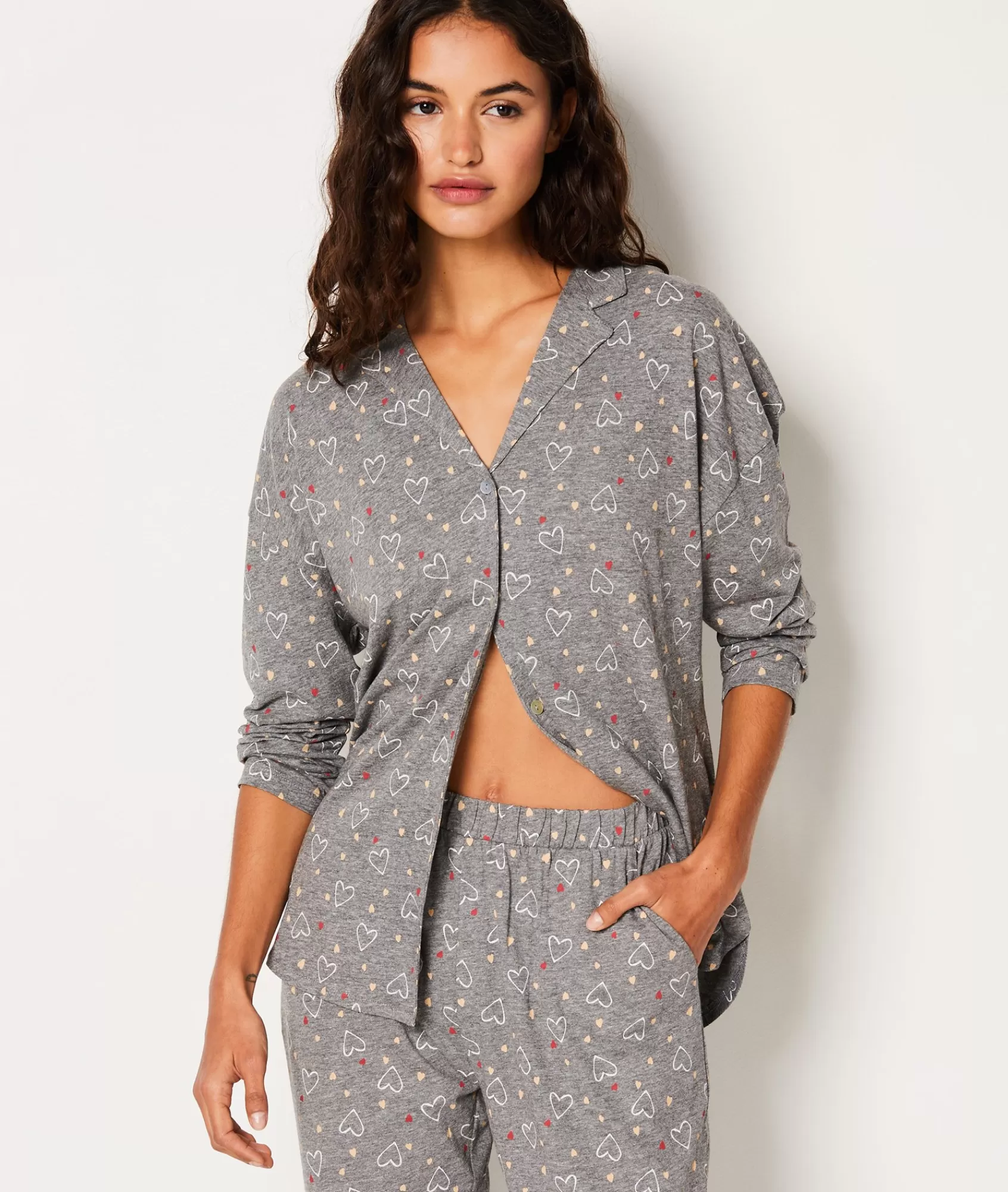 Etam Pyjama Tops>Chemise de pyjama en coton à cœurs