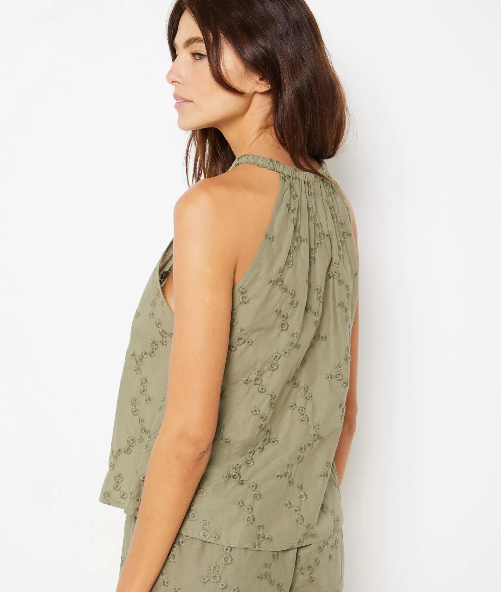 Etam Pyjama Tops>Embroidered Cotton American Neckline Camisole