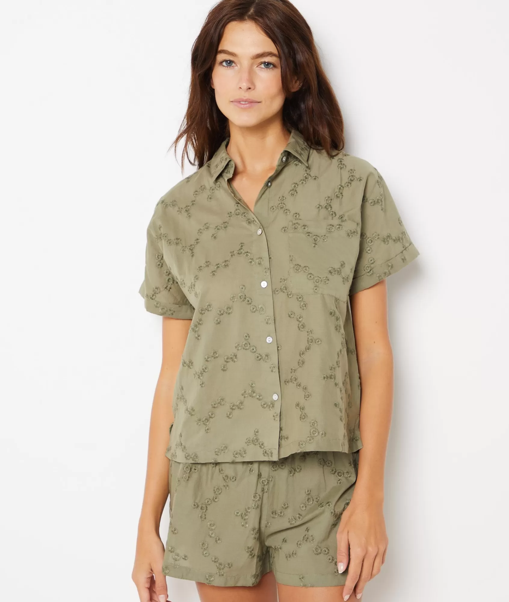 Etam Pyjama Tops>Embroidered Cotton Pyjama Shirt