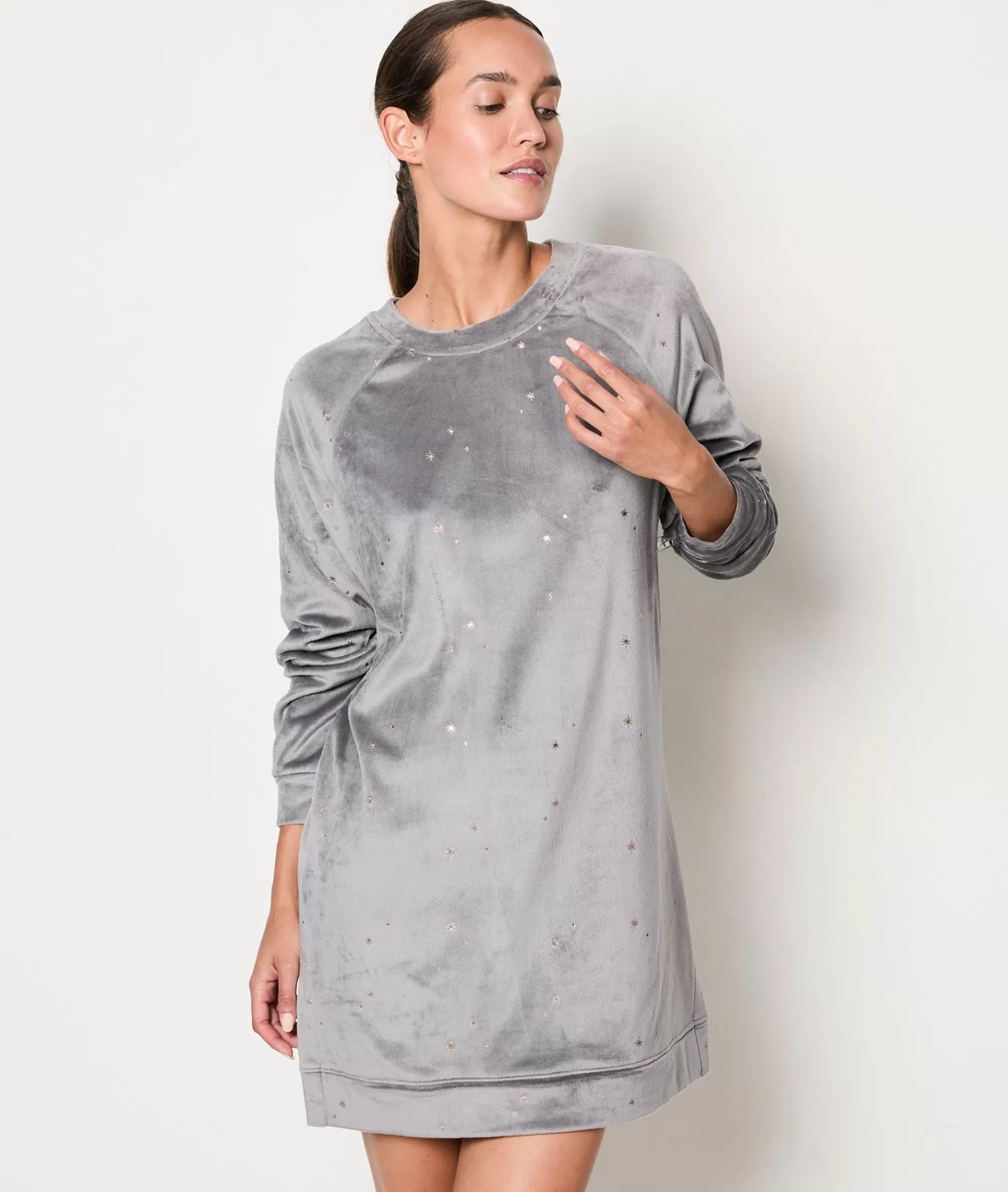 Etam Nightshirts>Fleece Nightshirt with Star Pattern