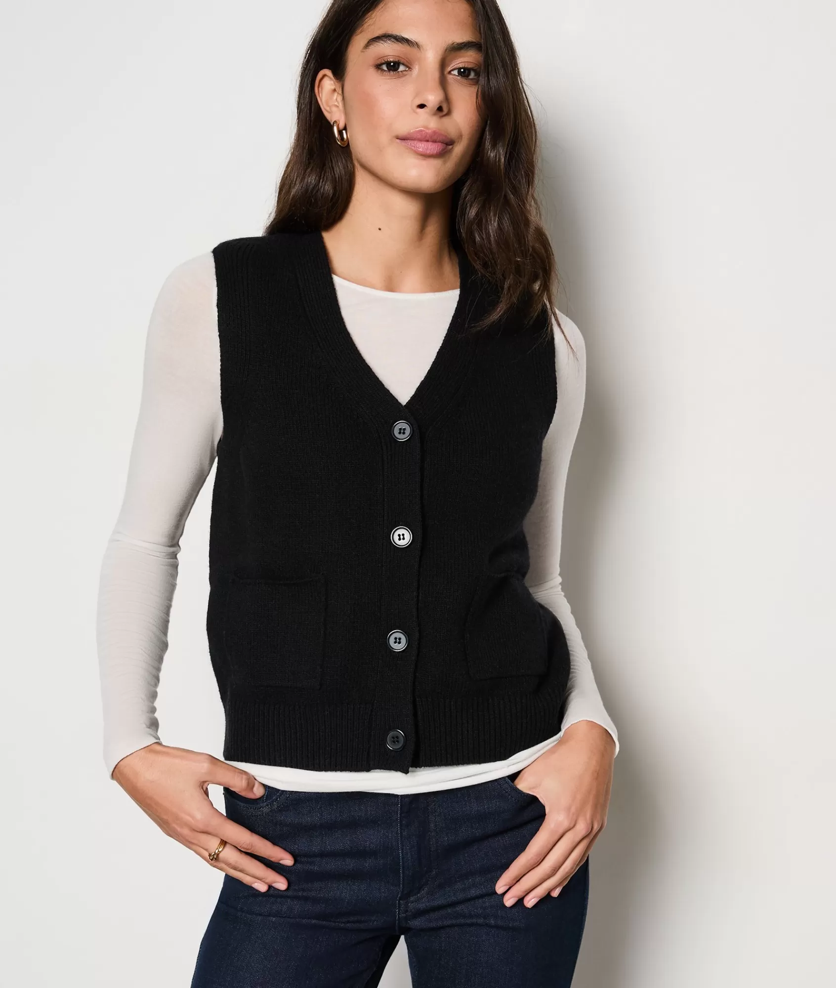 Etam Sleeveless | V-necks>Gilet boutonné sans manches avec laine