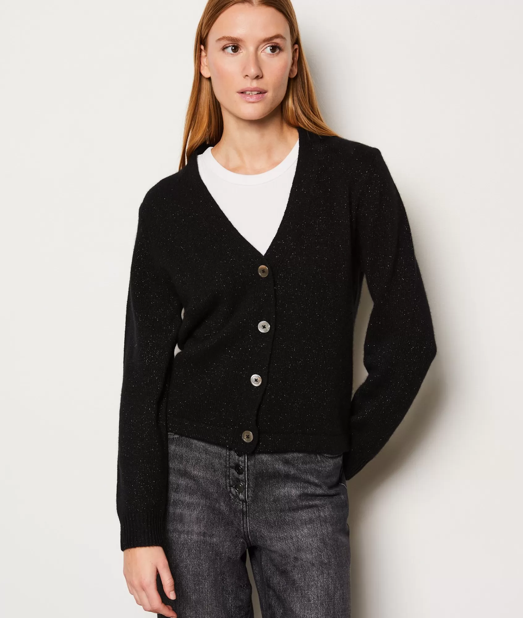 Etam V-necks>Gilet col V cachemire à paillettes