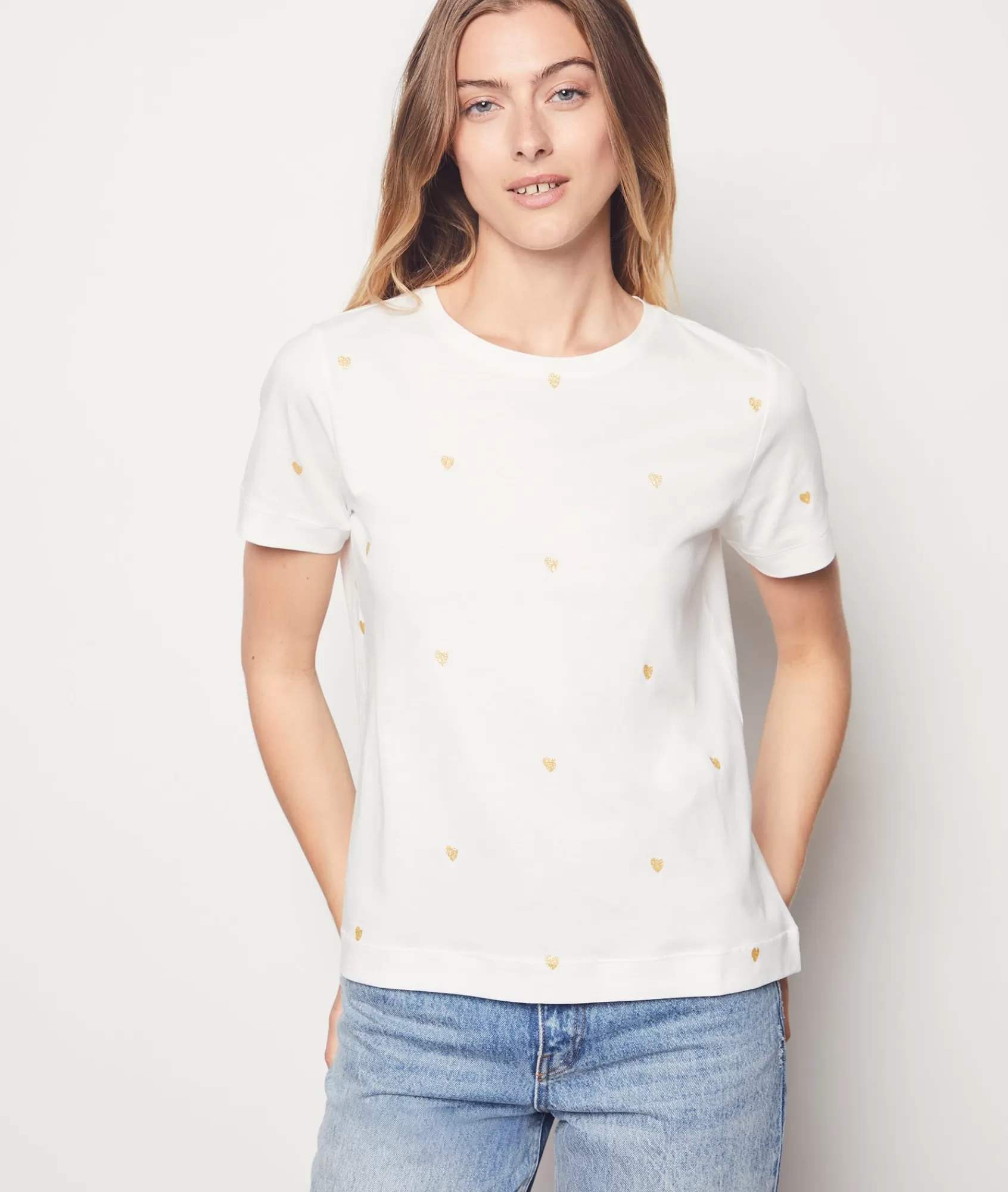 Etam T-shirts>Heart Print 100% Cotton T-shirt