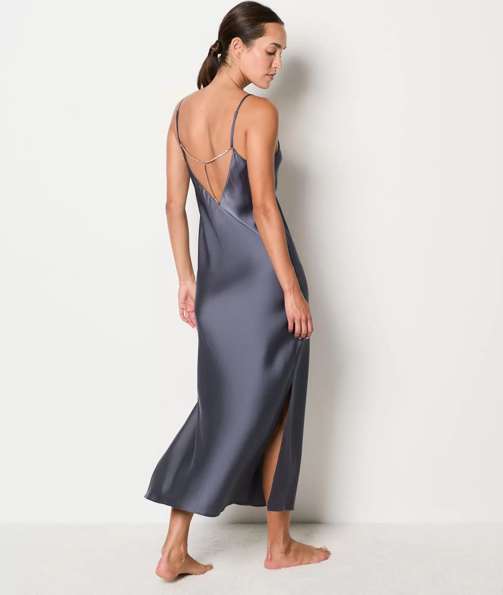 Etam Nightgowns>Lace Neckline Satin Nightdress