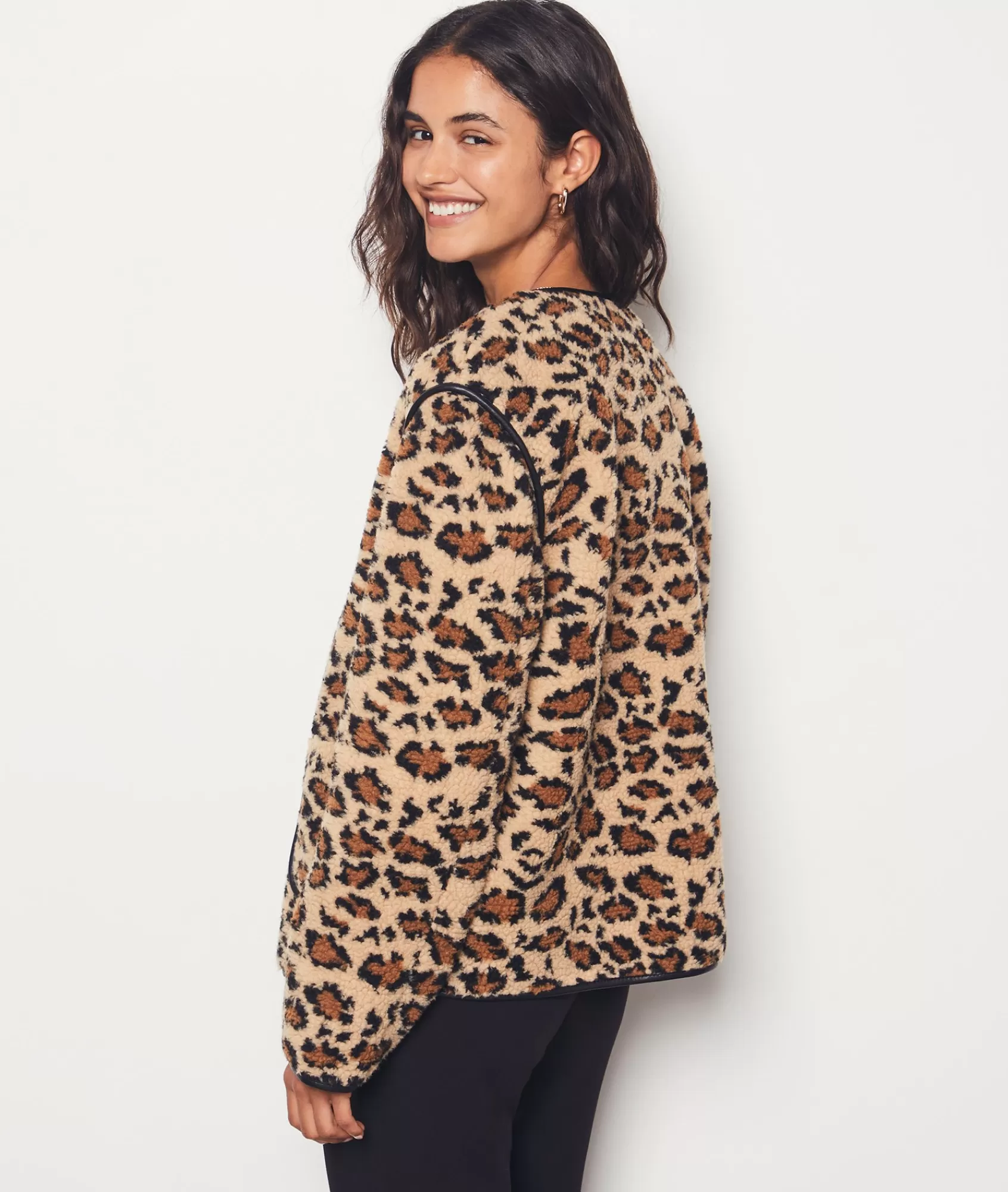 Etam Jackets>Leopard Print Fleece Jacket