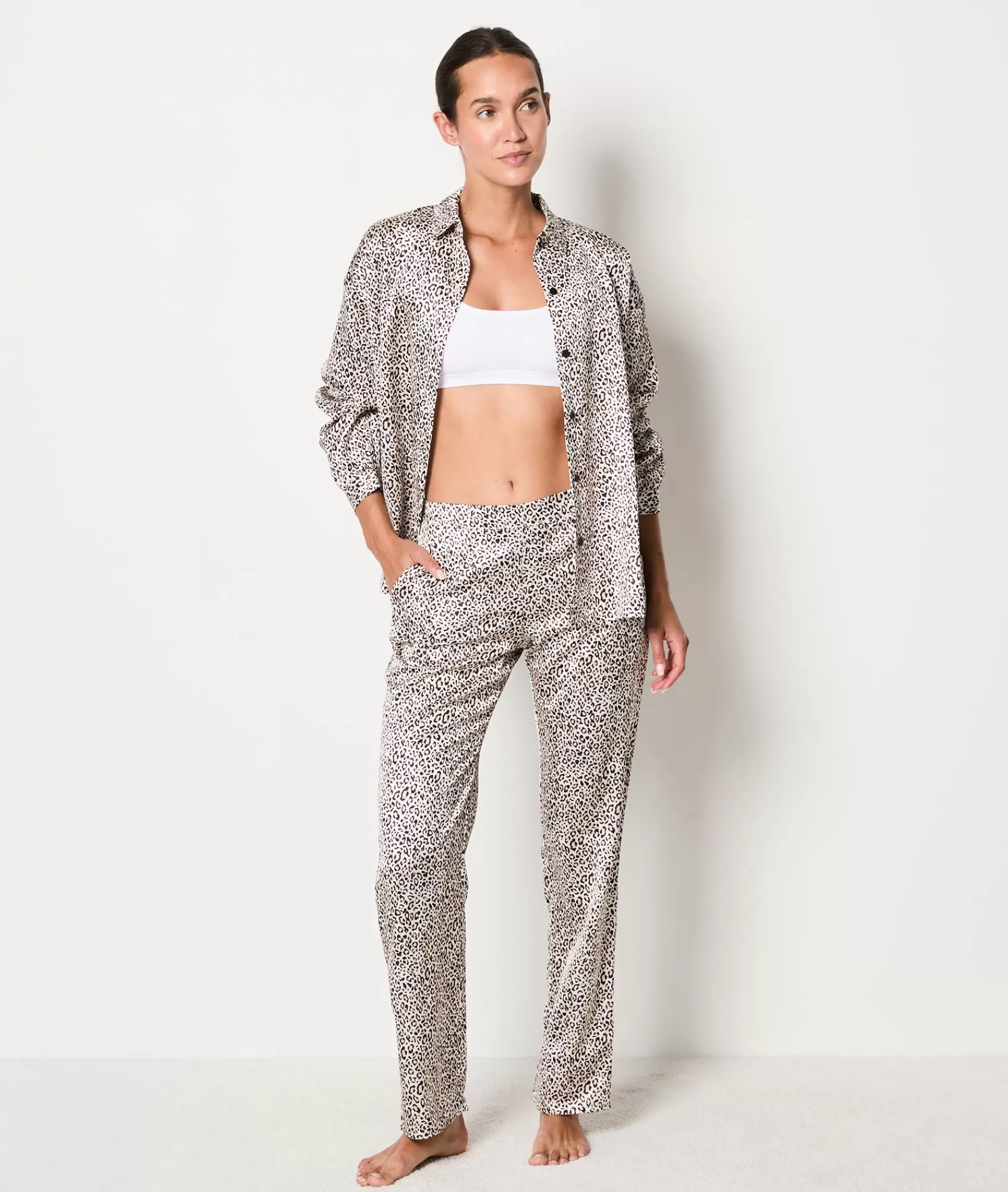 Etam Pyjama Bottoms>Leopard Print Satin Trousers