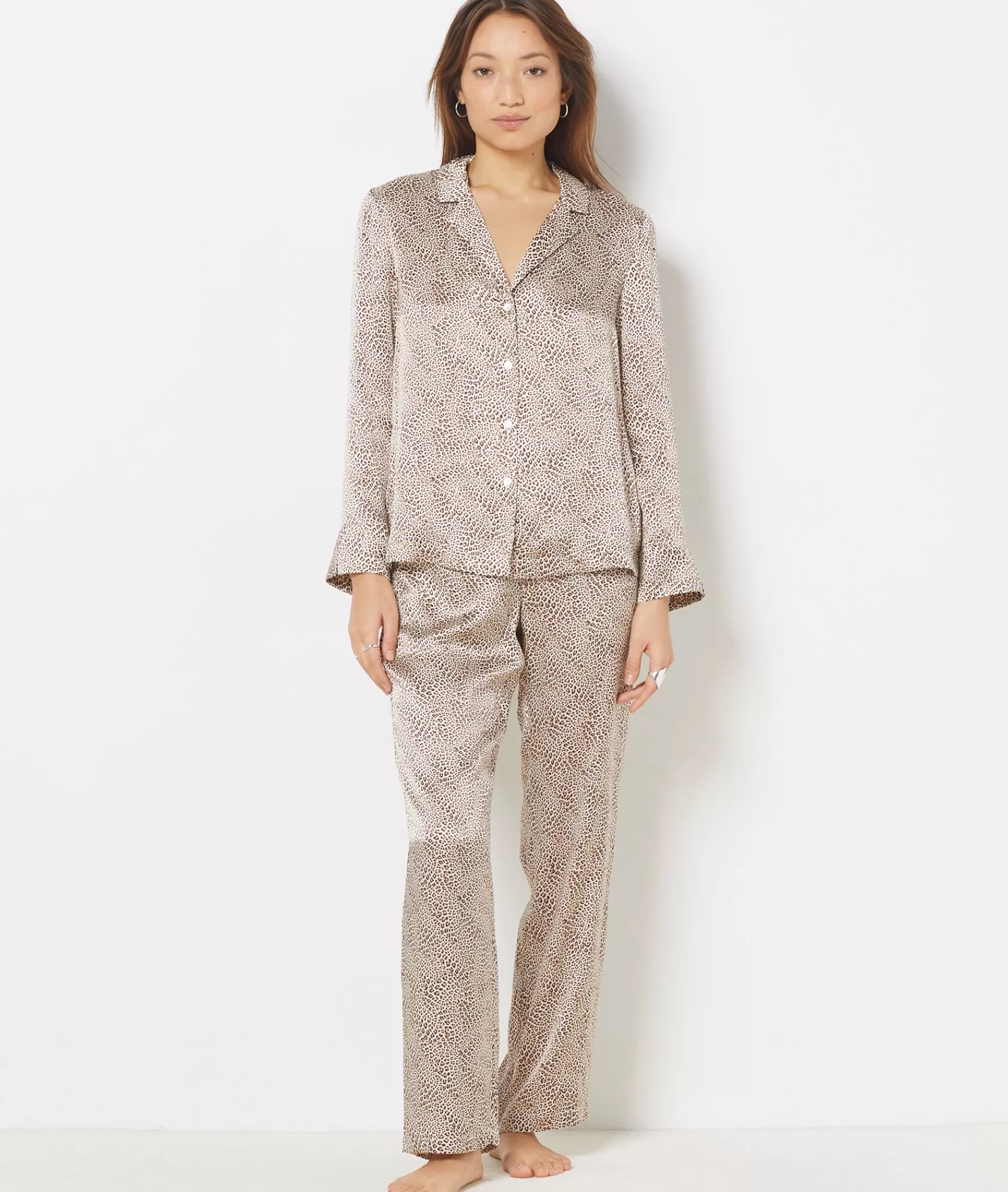 Etam Pyjama Tops>Leopard Print Silk Pyjama Shirt