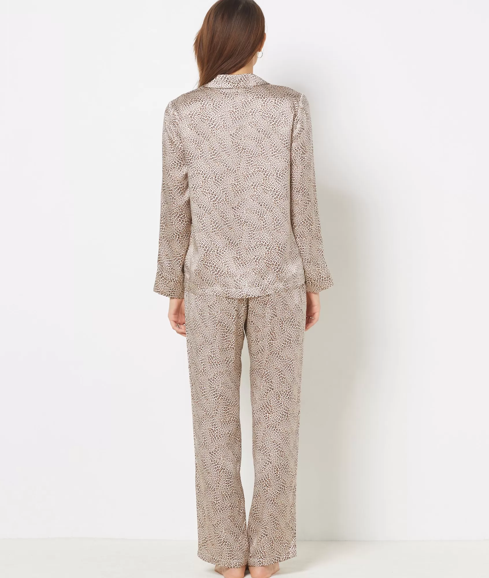 Etam Pyjama Tops>Leopard Print Silk Pyjama Shirt