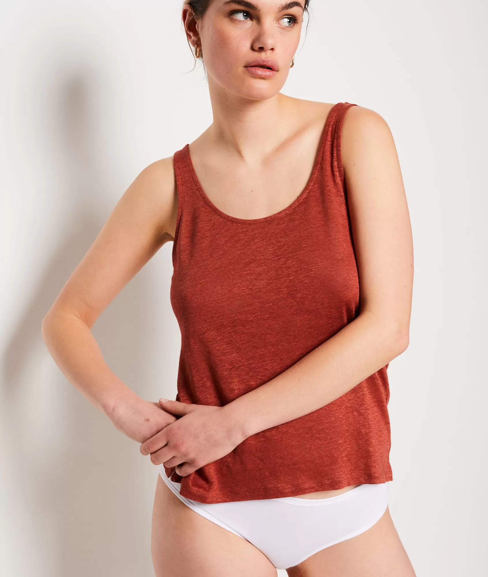 Etam Pyjama Tops>Linen Pyjama Tank Top