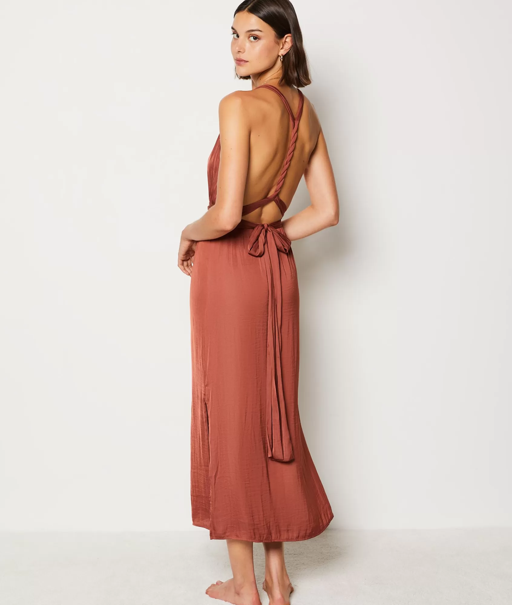 Etam Nightgowns>Long Satin Nightdress with Tie Belt