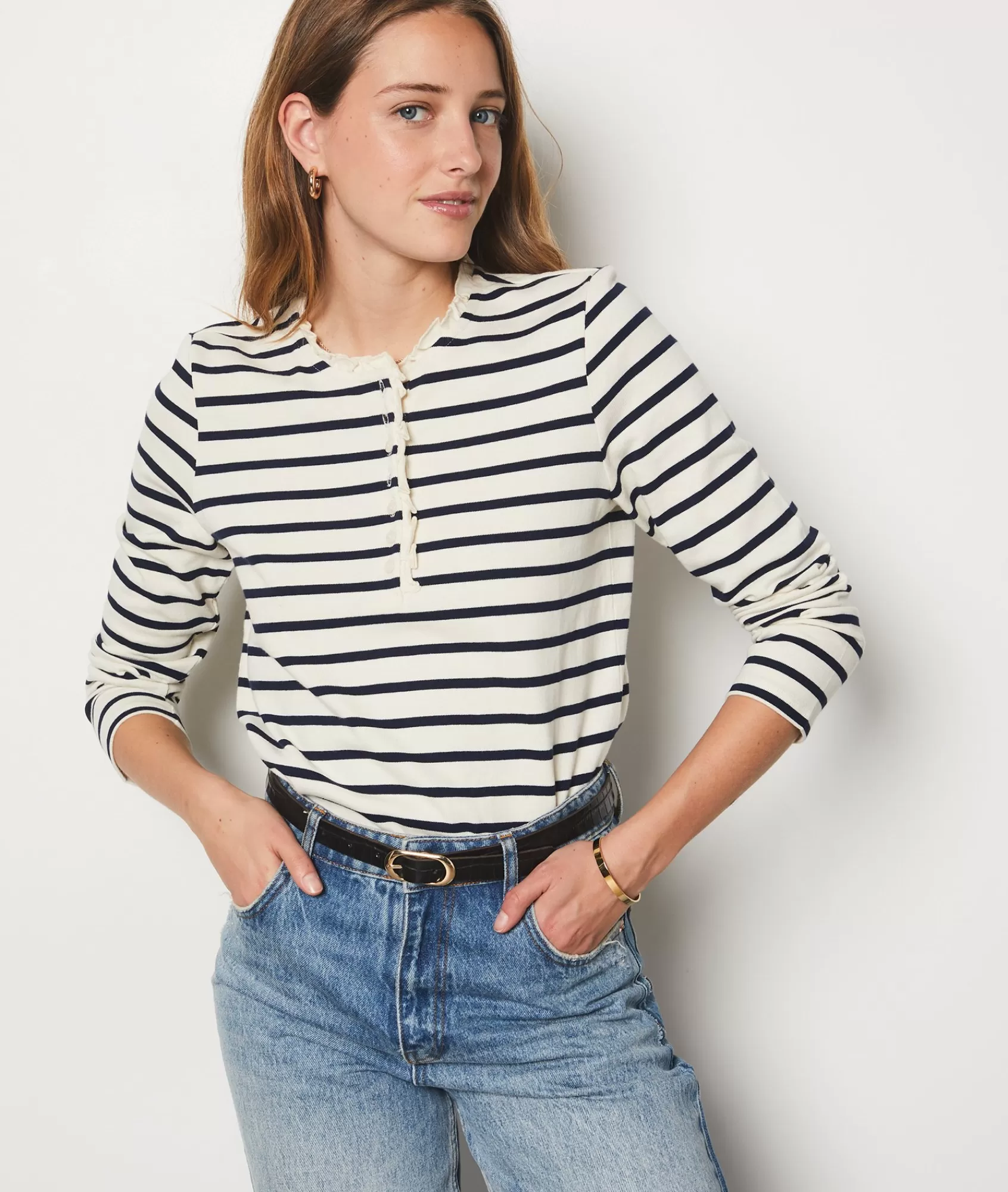 Etam T-shirts>Long-sleeved Breton polo shirt