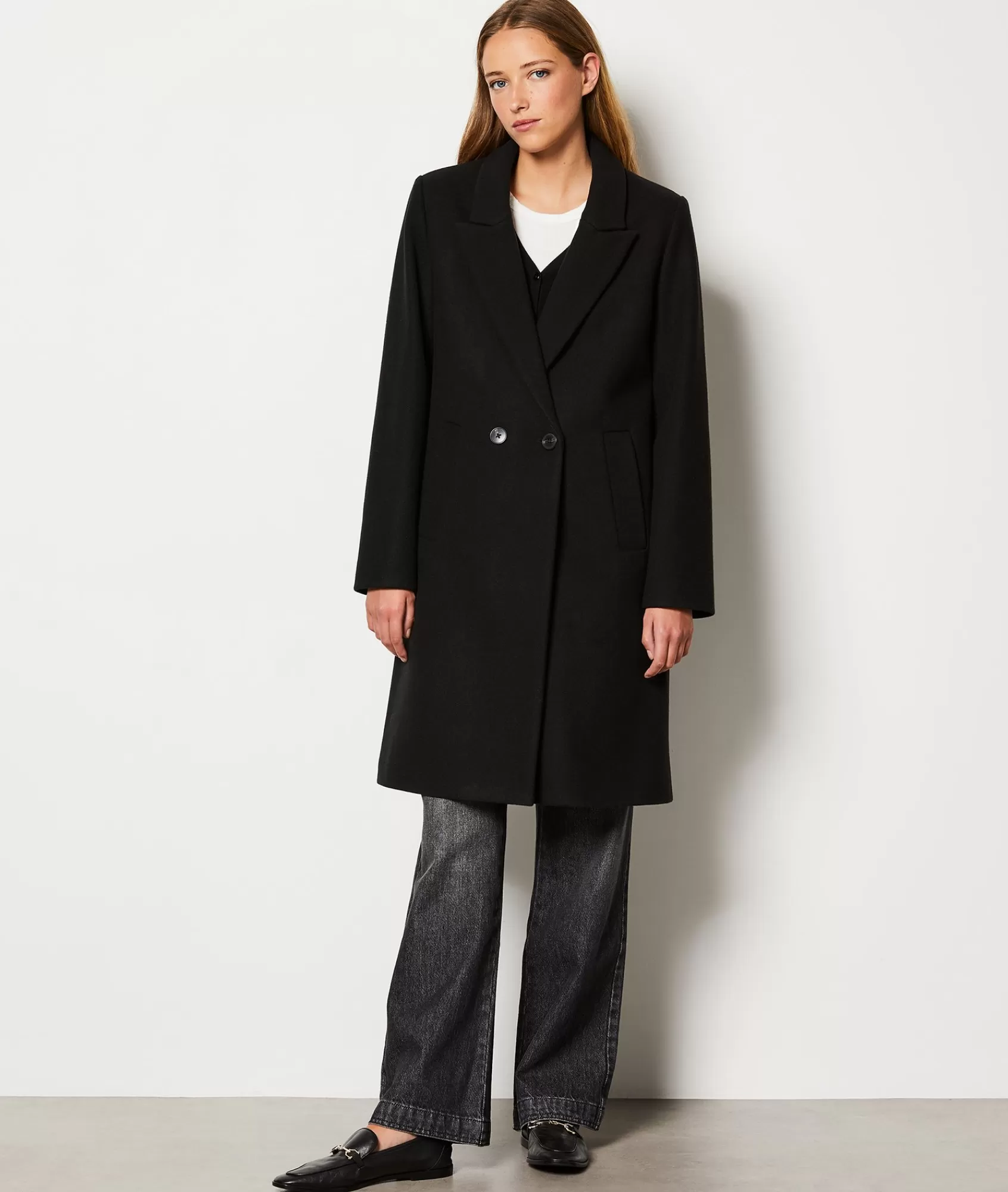 Etam Coats>Manteau long boutonné avec laine
