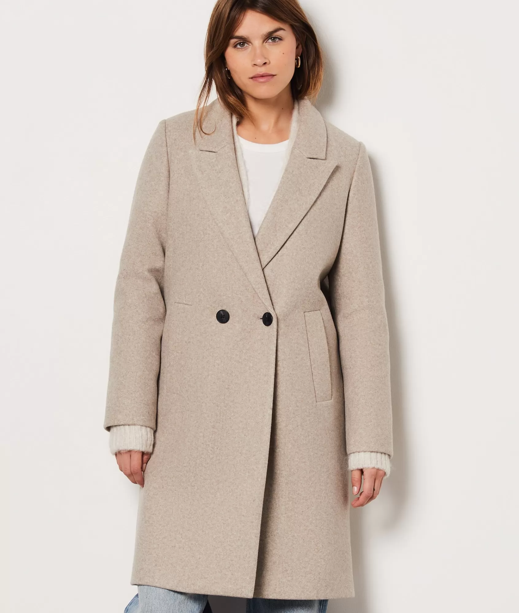 Etam Coats>Manteau long boutonné avec laine