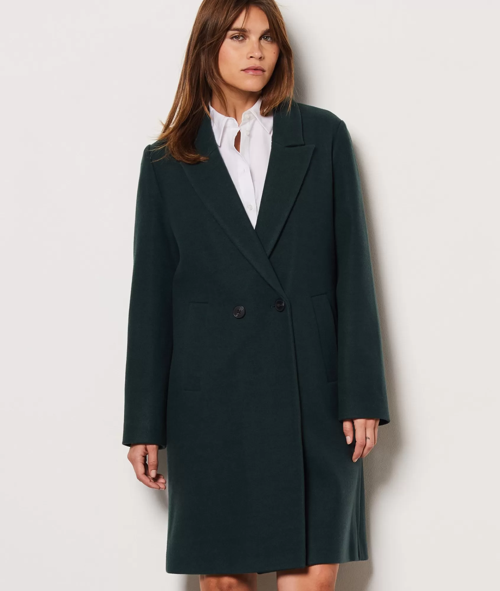 Etam Coats>Manteau long boutonné avec laine