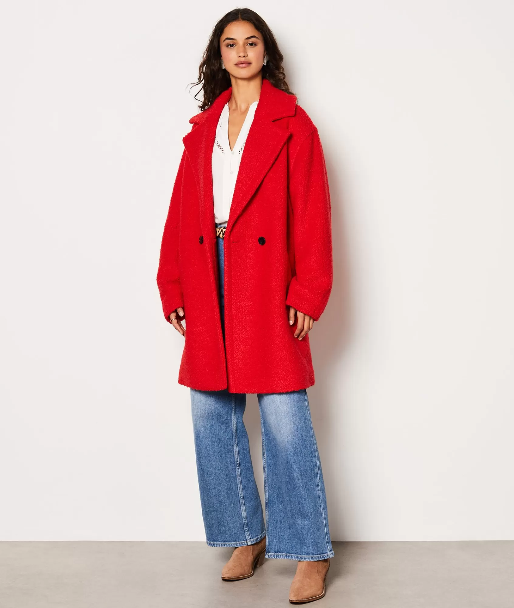 Etam Coats>Manteau long effet bouclette avec laine