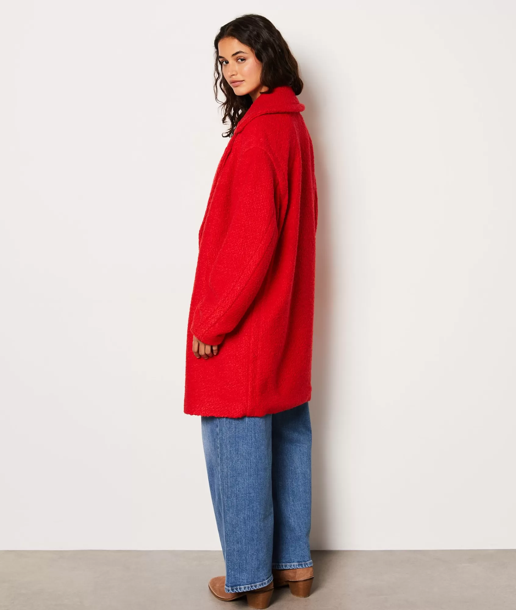 Etam Coats>Manteau long effet bouclette avec laine