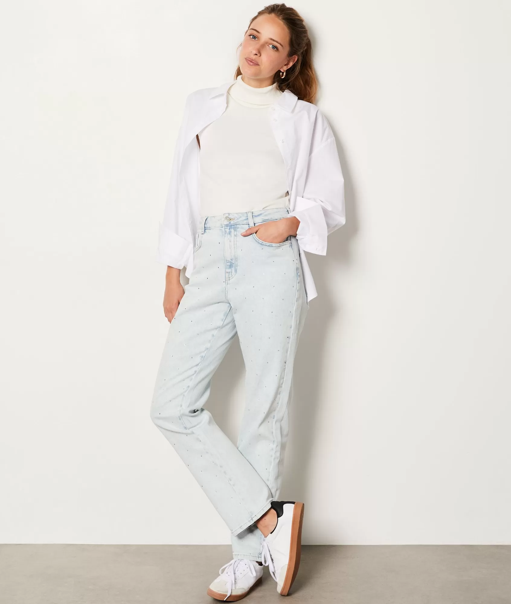 Etam Wide-leg Pants>Mom Jeans with Rhinestones