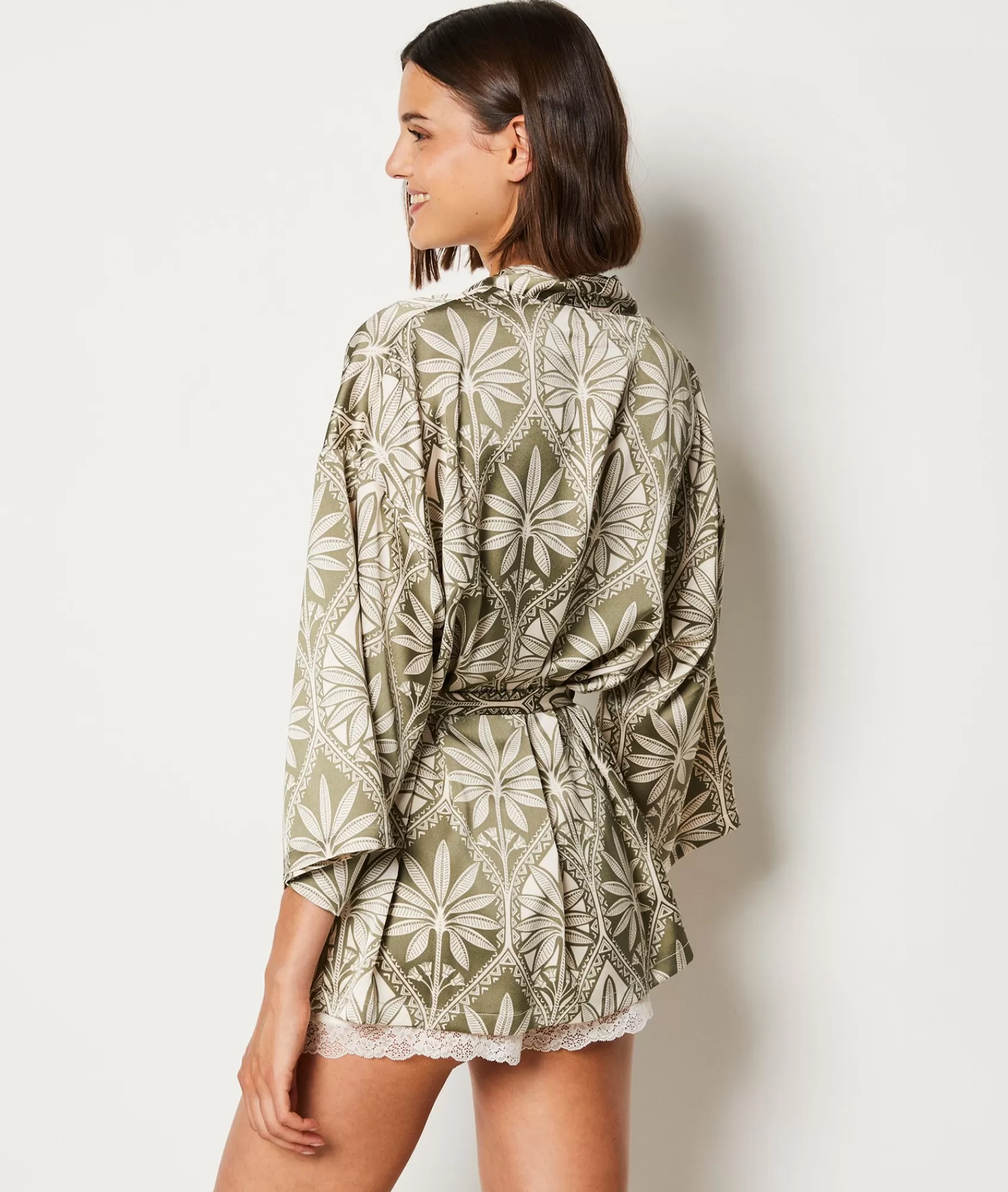 Etam Robes & Kimonos>Patterned Short Satin Robe