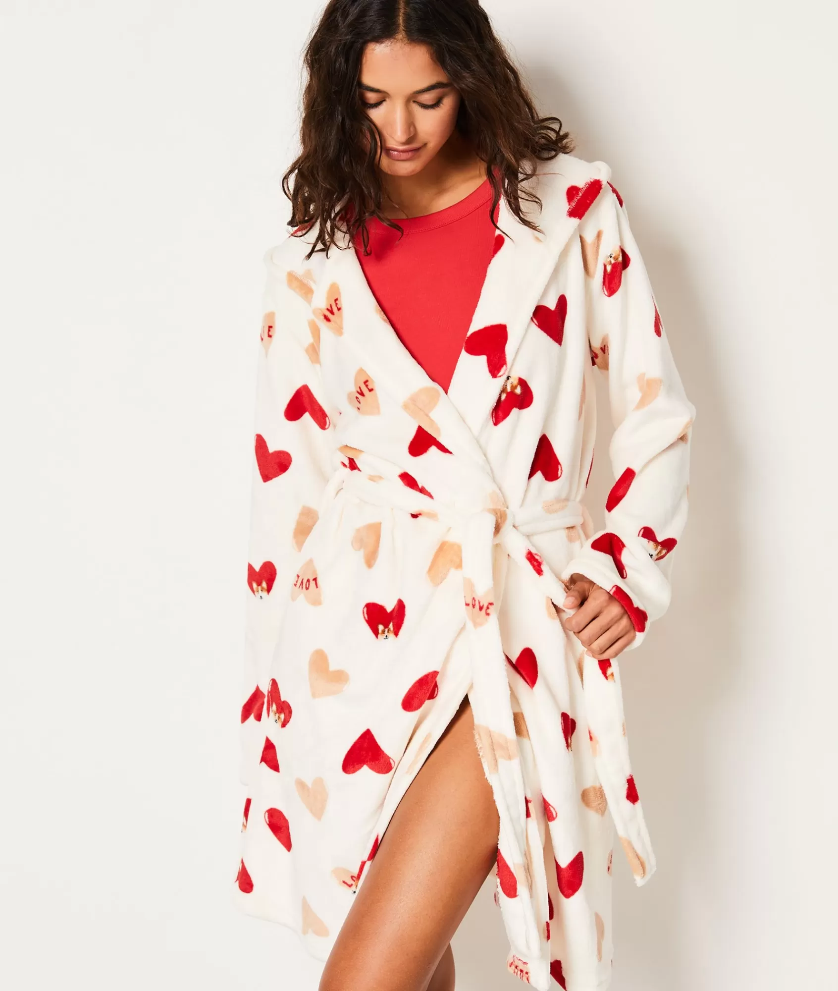 Etam Bathrobe | Robes & Kimonos>Peignoir polaire à cœurs