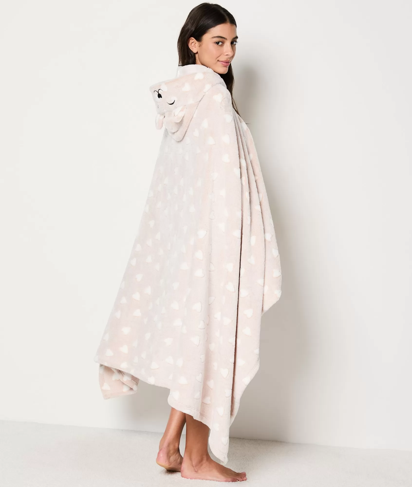 Etam Accessories>Plaid cape en polaire à motifs cœur