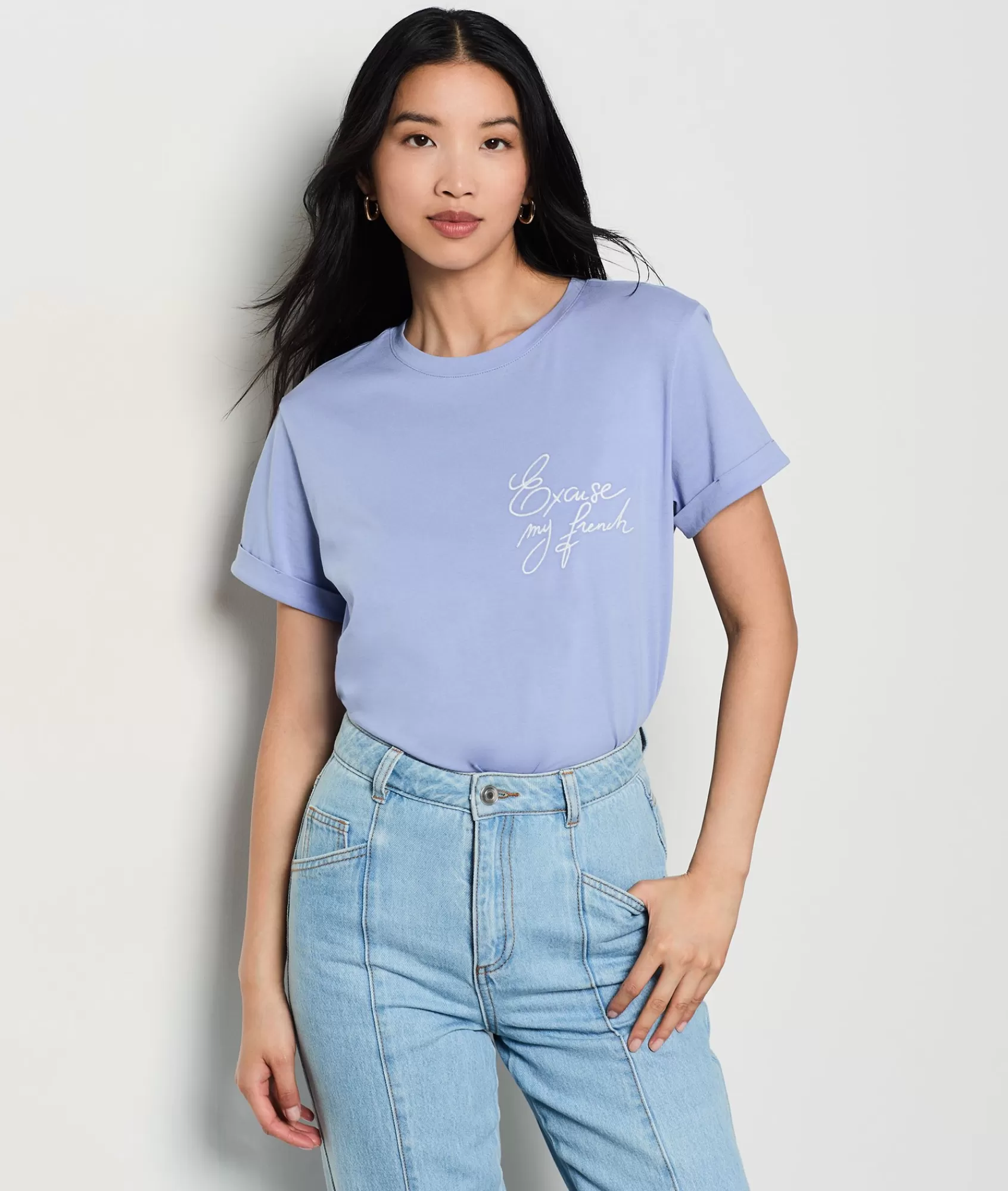Etam T-shirts>Printed T-shirt "Excuse my French" in cotton