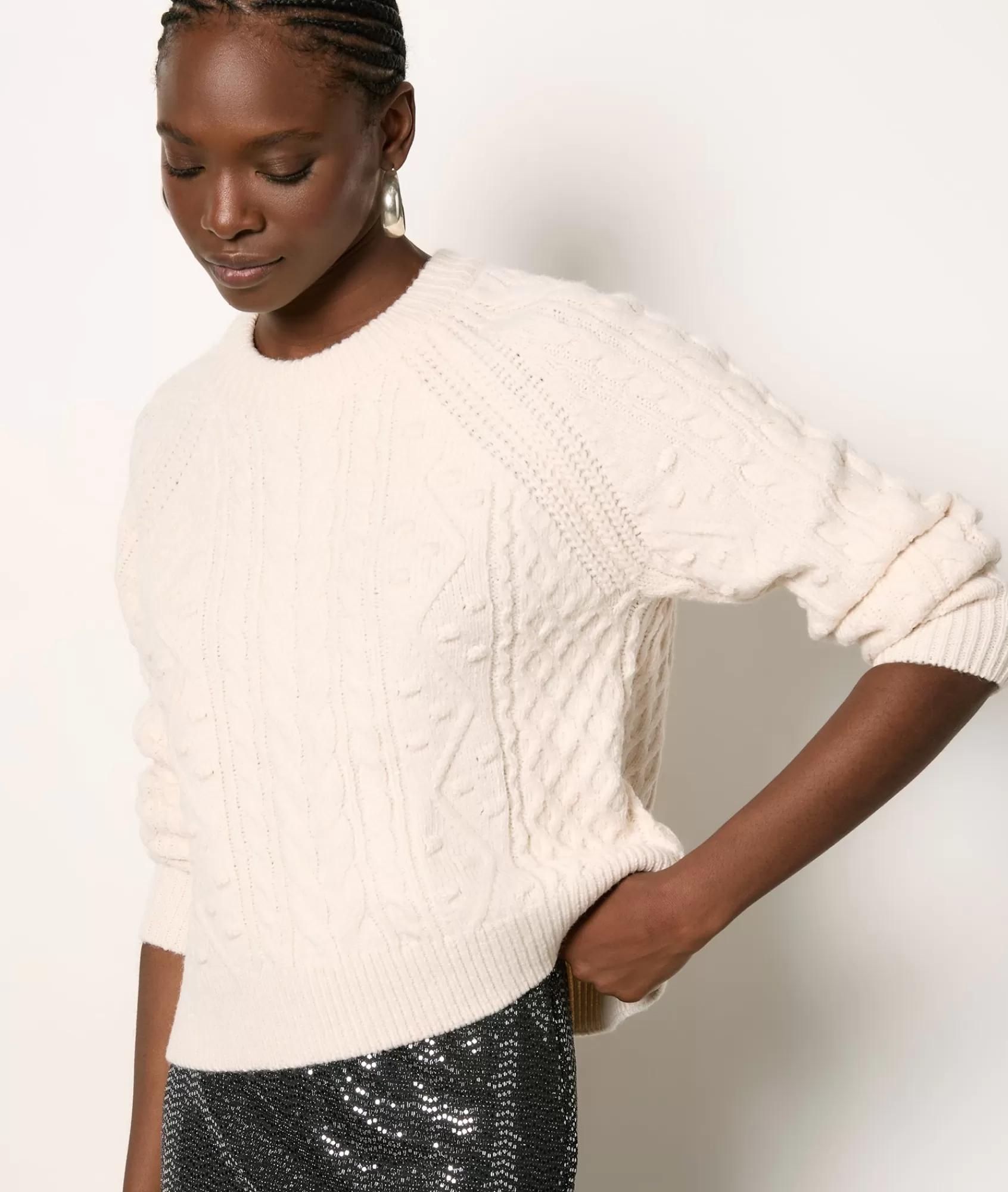 Etam Crewnecks>Pull en maille torsadée