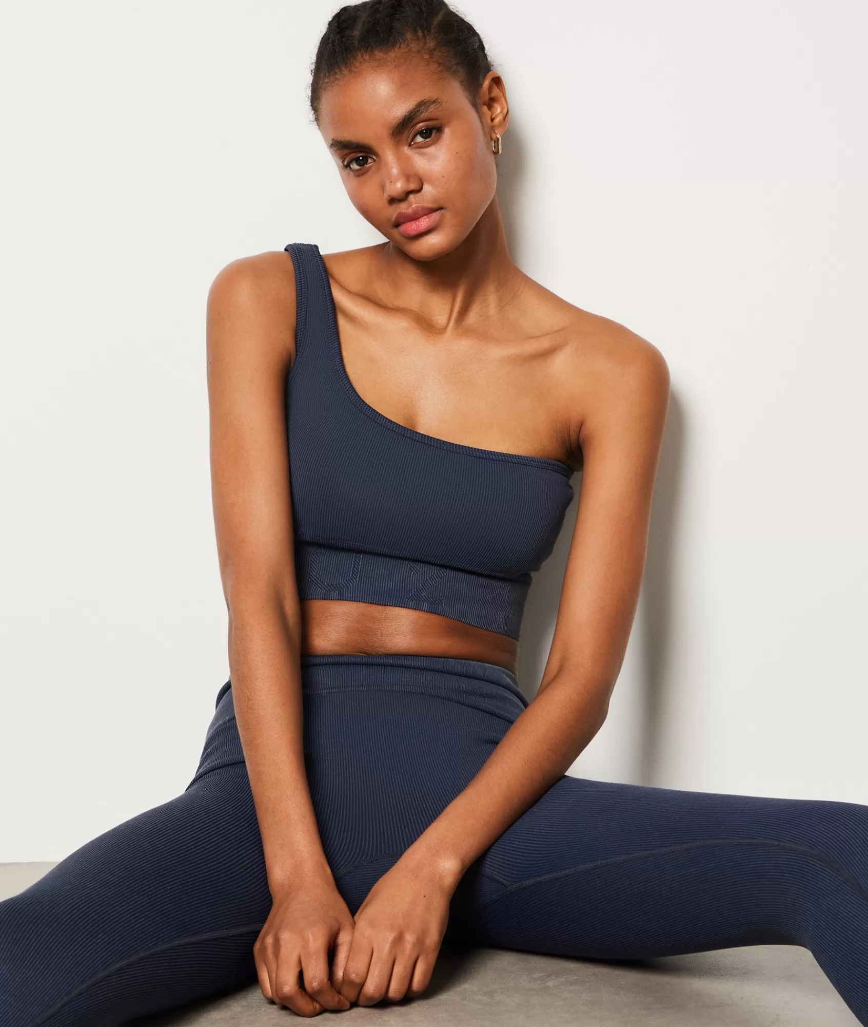 Etam Sports Bras>Ribbed Asymmetric Bralette - Light Support