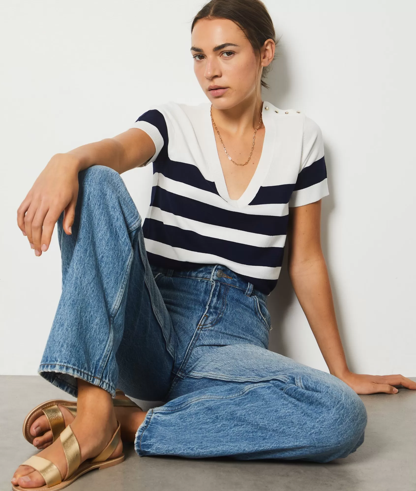Etam V-necks>Short-sleeved Breton Sweater