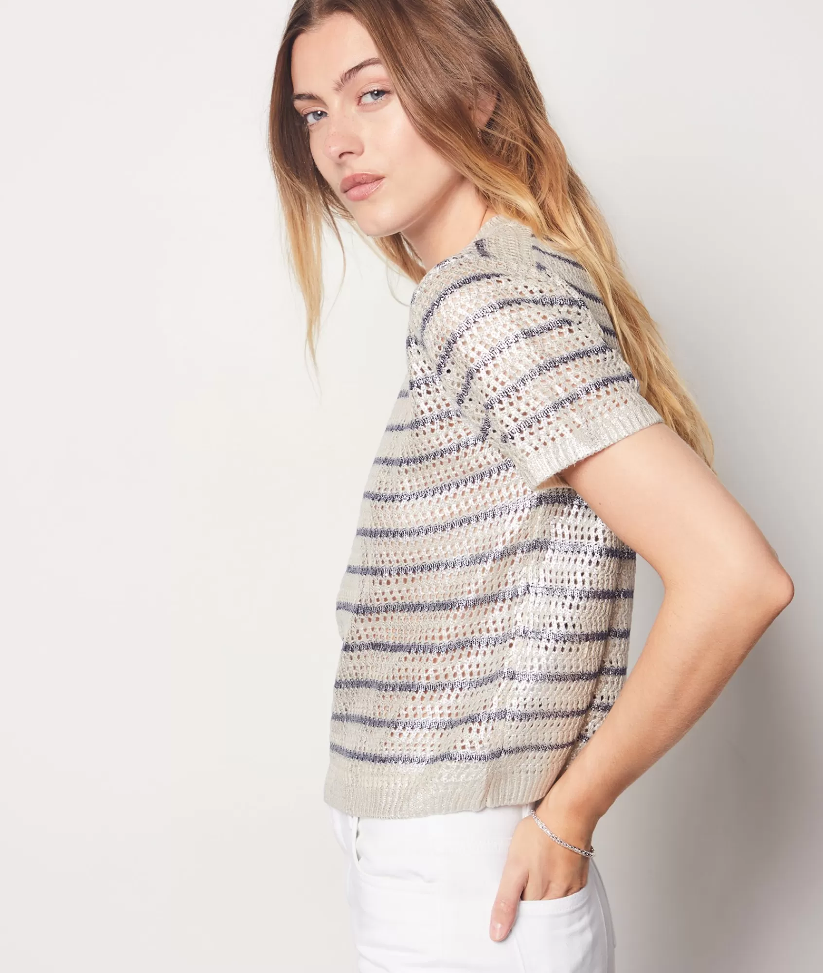 Etam Crewnecks>Short-sleeved Iridescent Sweater