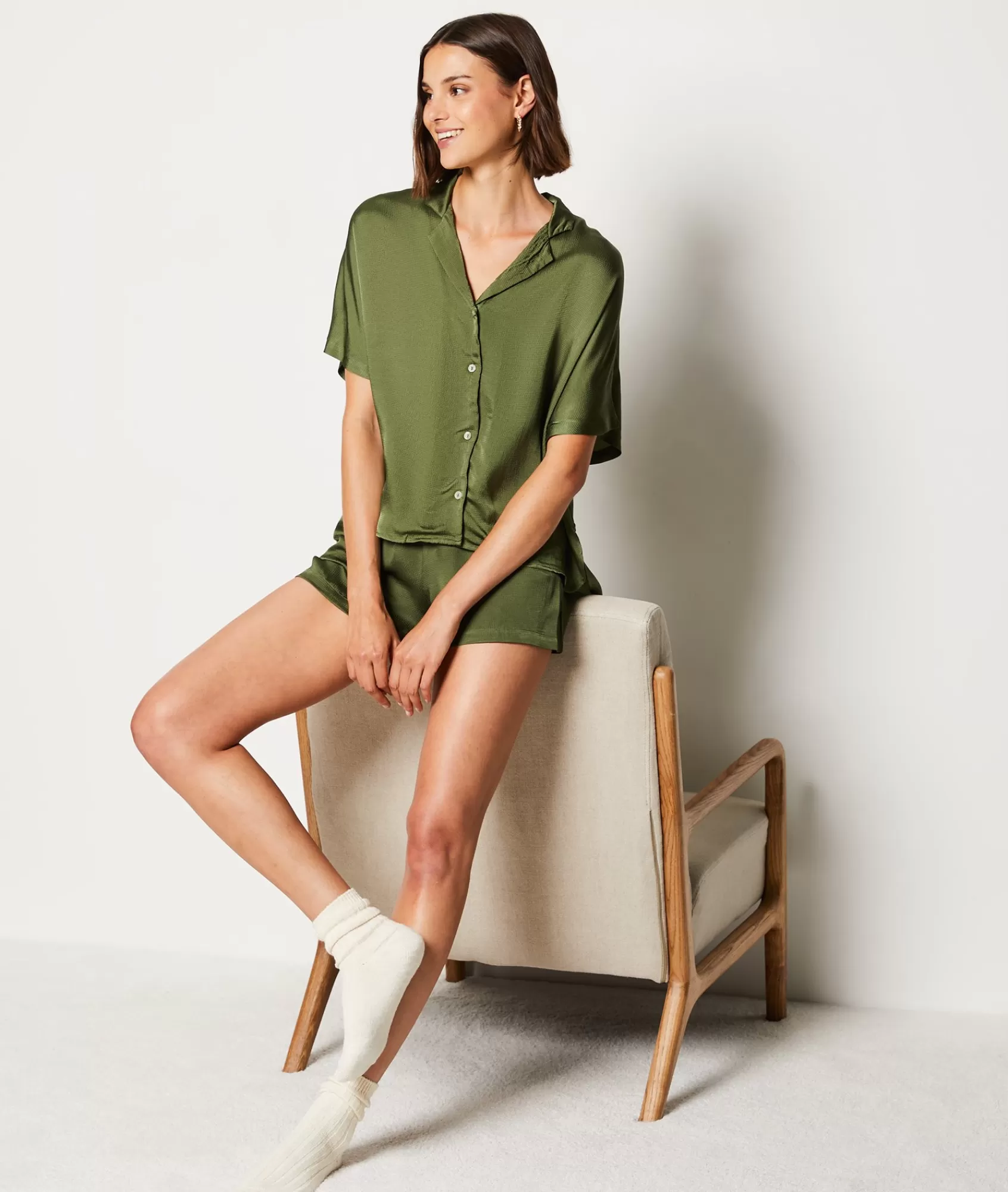 Etam Pyjama Tops>Short-sleeved Satin Pyjama Shirt