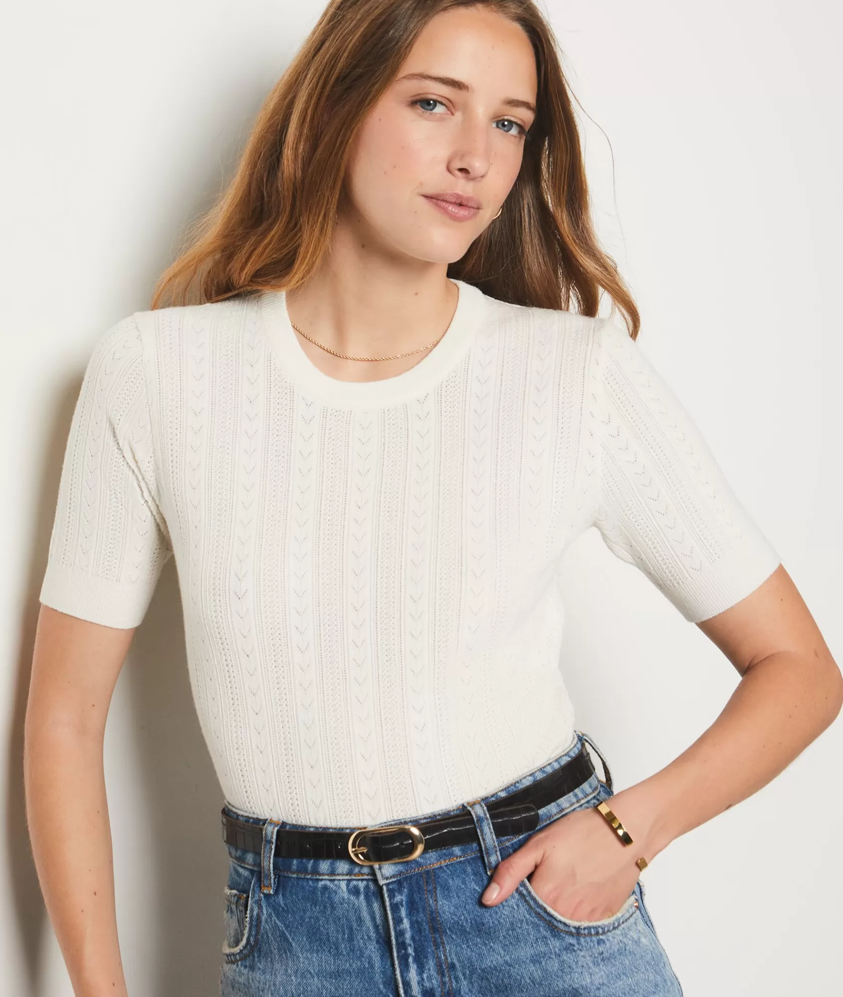 Etam Crewnecks>Short-sleeved sweater with openwork details