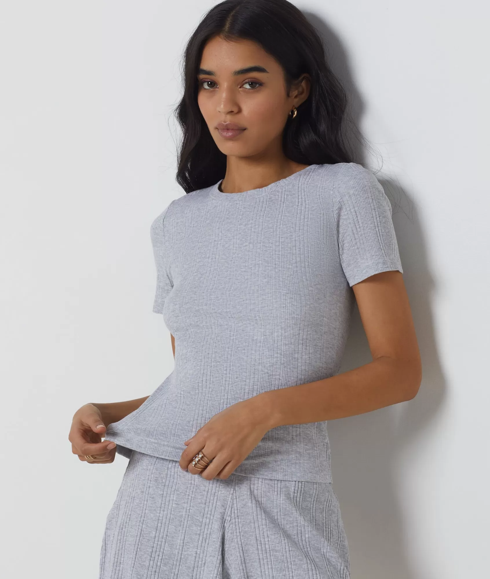 Etam Pyjama Tops>Short-sleeved T-shirt in Richelieu ribbed knit.