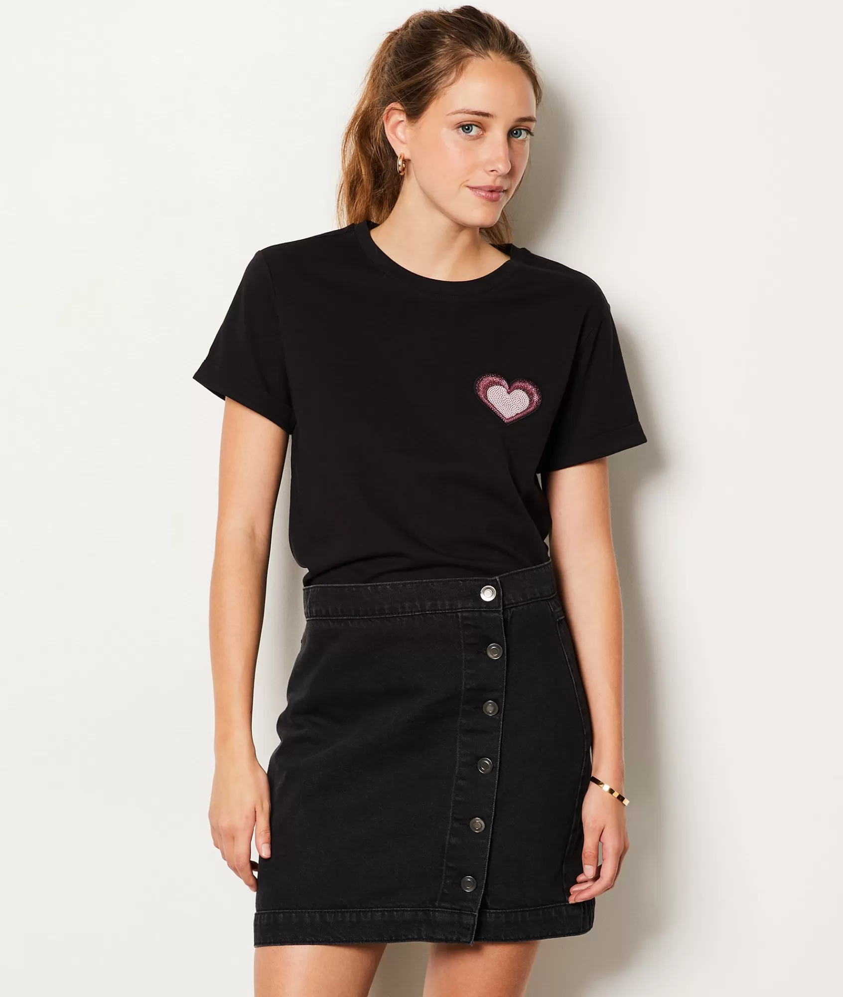 Etam T-shirts>Short-sleeved T-shirt with heart detail