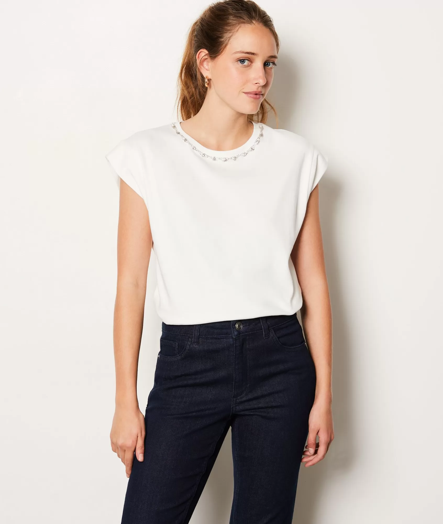 Etam T-shirts>Short-sleeved T-shirt with rhinestone detail