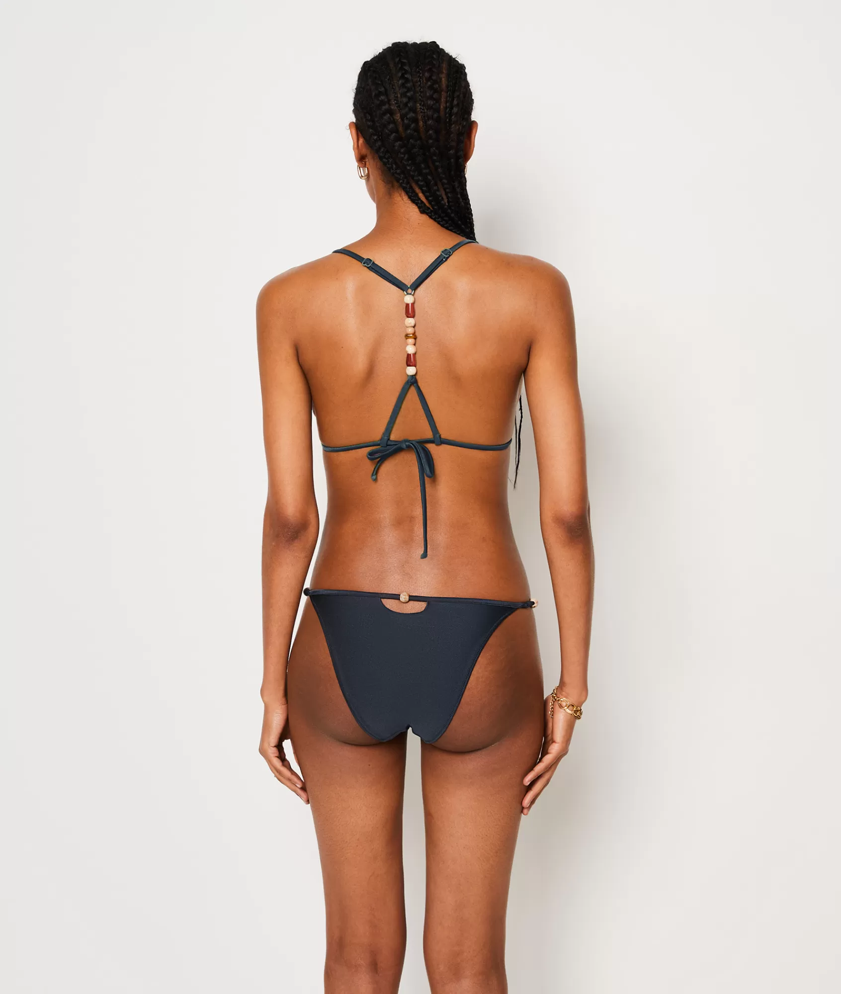 Etam Fancy Swimwear>String Bikini Brief with Bead Details Satin Bikini Bottoms