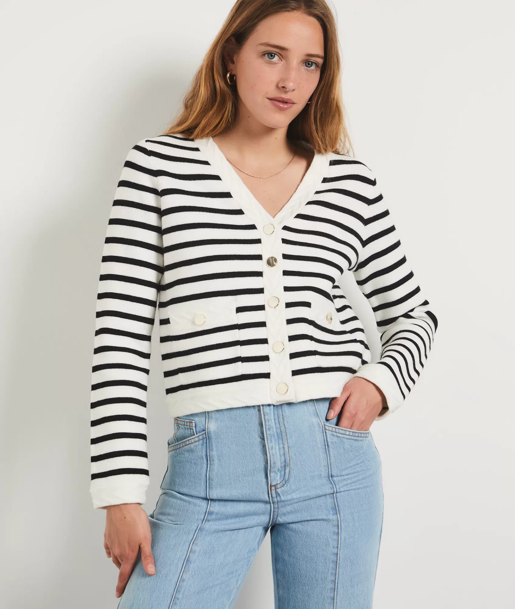 Etam Short Sleeves | V-necks>Striped Cropped Cardigan
