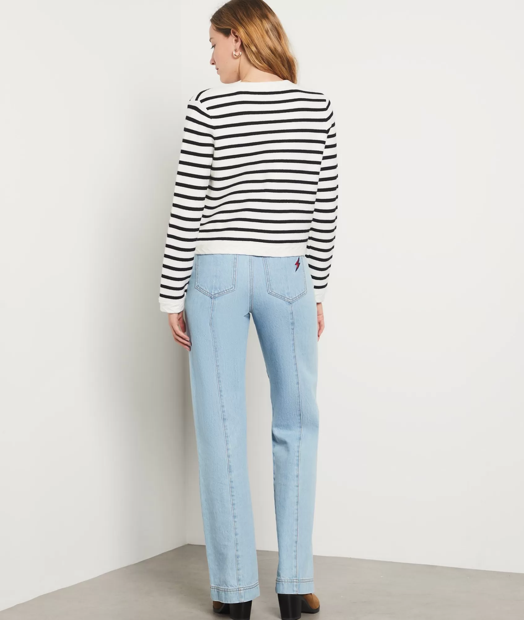 Etam Short Sleeves | V-necks>Striped Cropped Cardigan