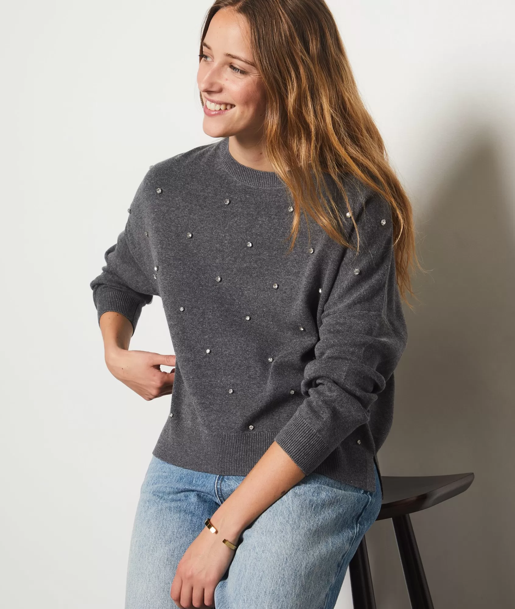 Etam Crewnecks>Sweater with Rhinestones