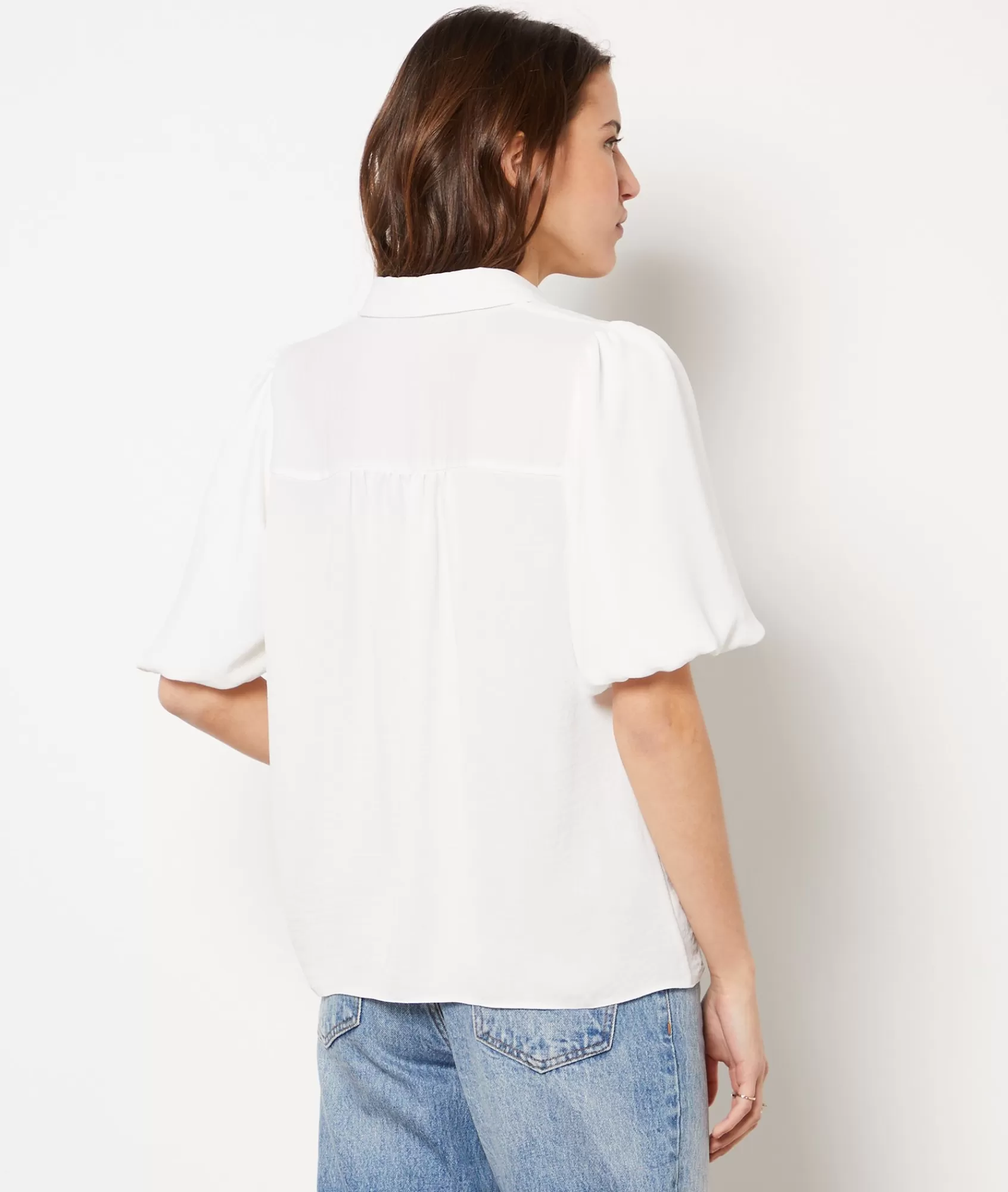 Etam Classic Shirts | Flowy Shirts>Textured Short-Sleeved Puff Shirt