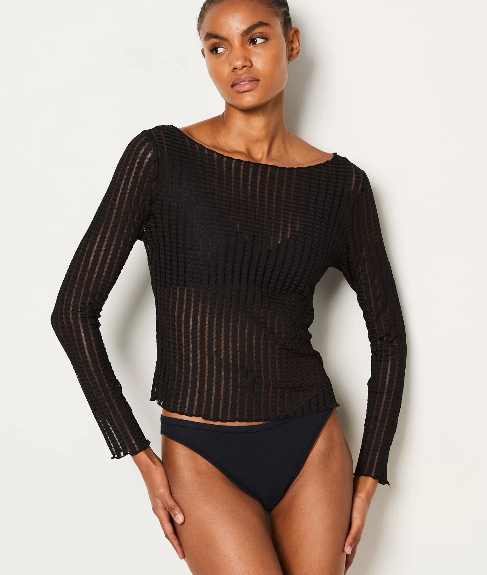 Etam Pyjama Tops>Top manches longues rayures transparentes