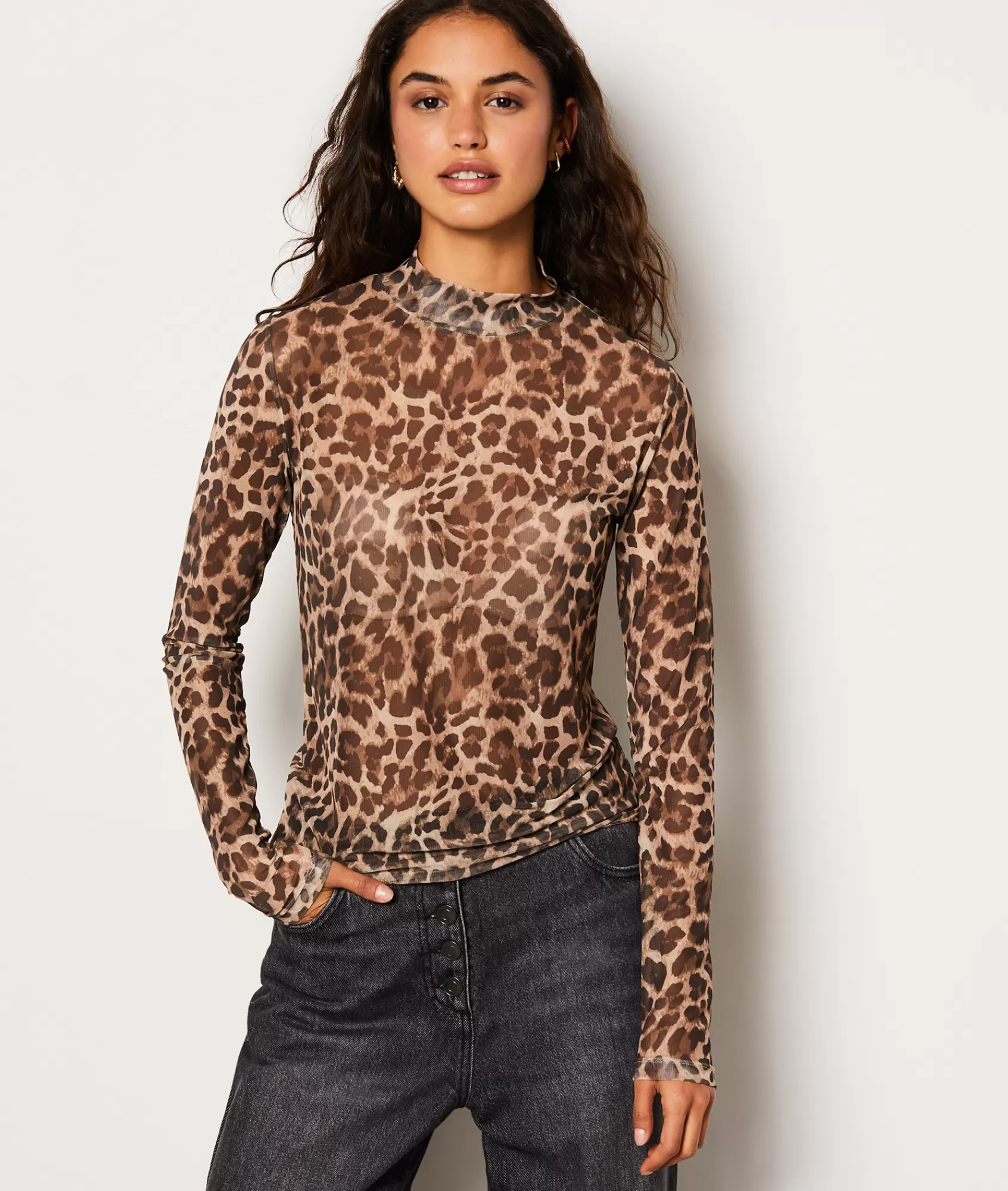 Etam T-shirts>T-shirt col montant imprimé léopard