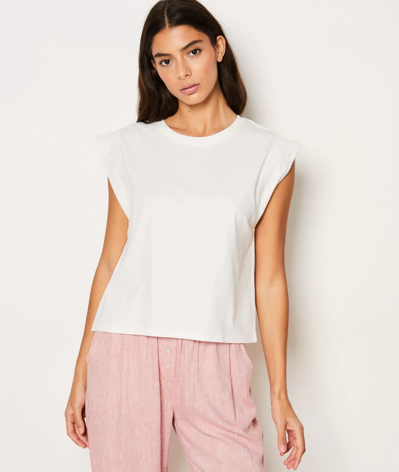 Etam Pyjama Tops>T-shirt de pyjama en coton détail broderie
