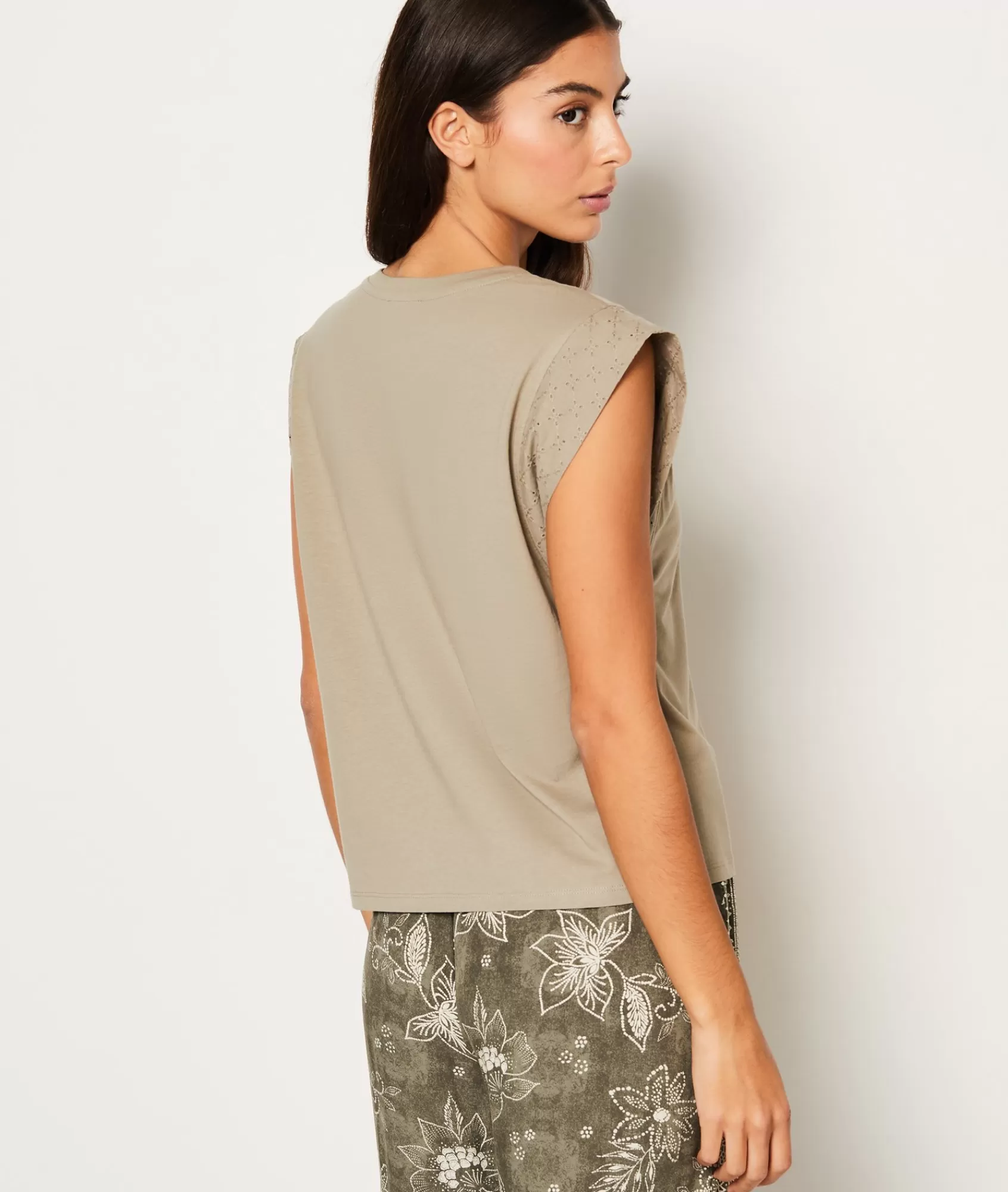 Etam Pyjama Tops>T-shirt de pyjama en coton détail broderie