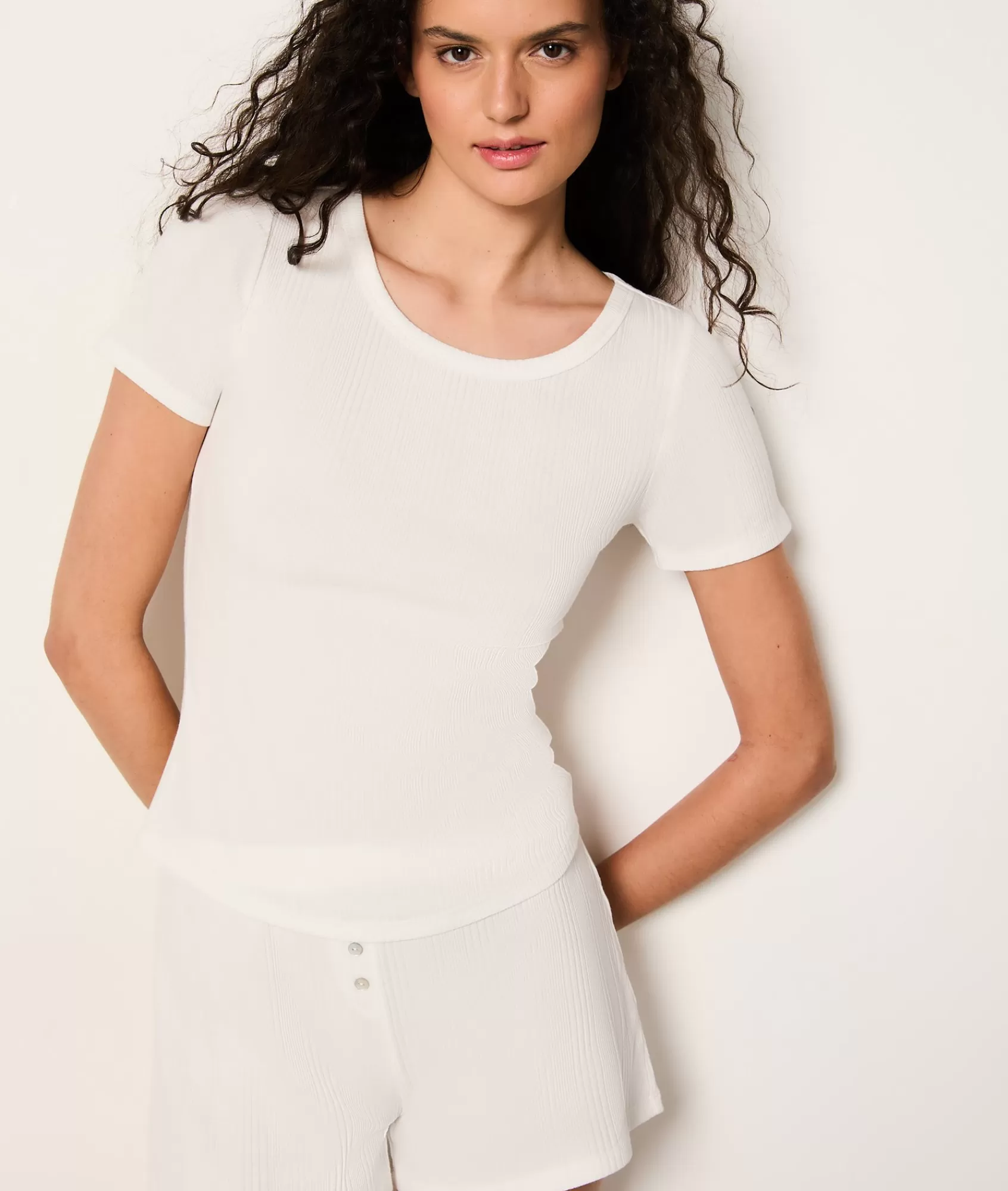 Etam Pyjama Tops>T-shirt de pyjama manches courtes en coton côtelé