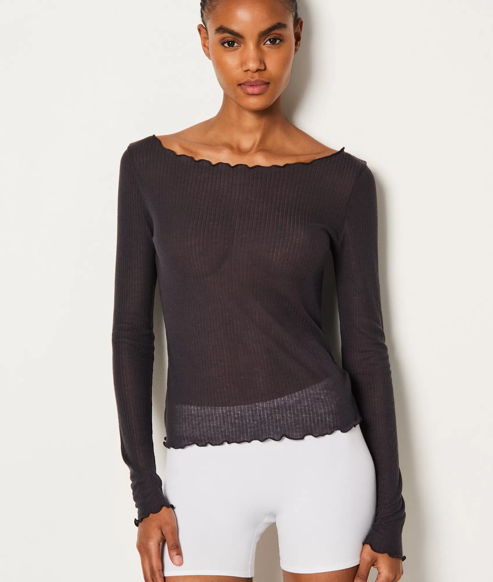 Etam Loungewear | Pyjama Tops>T-shirt manches longues côtelé
