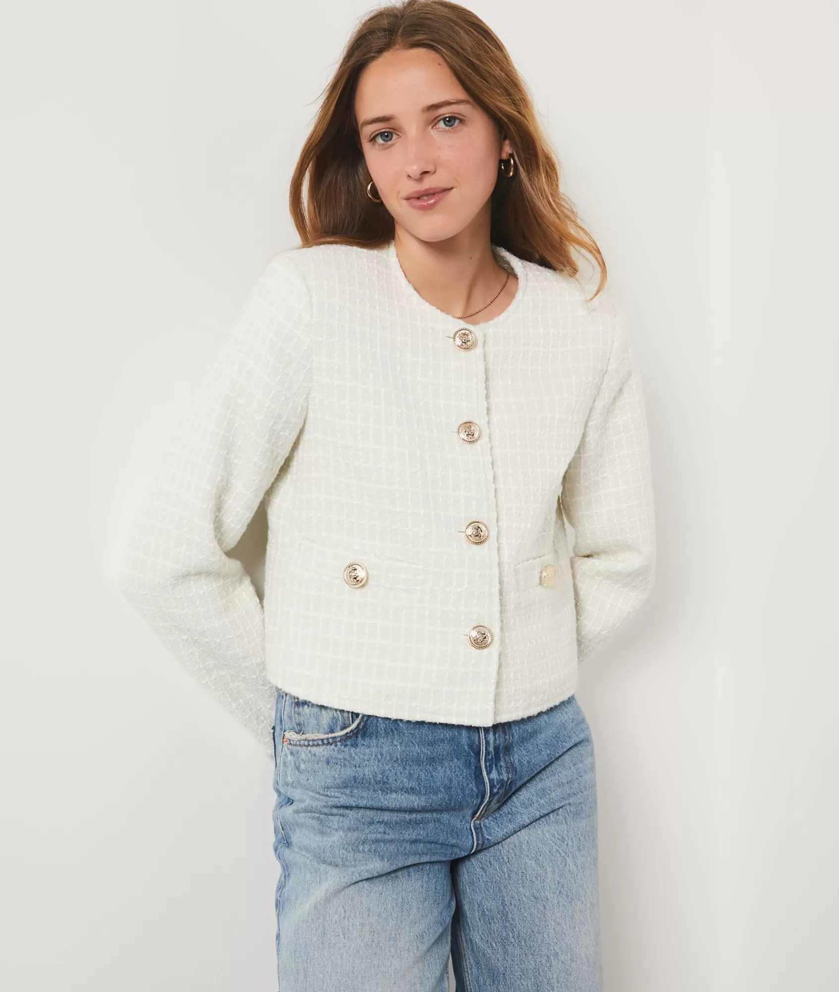 Etam Jackets>Tweed-style short buttoned jacket